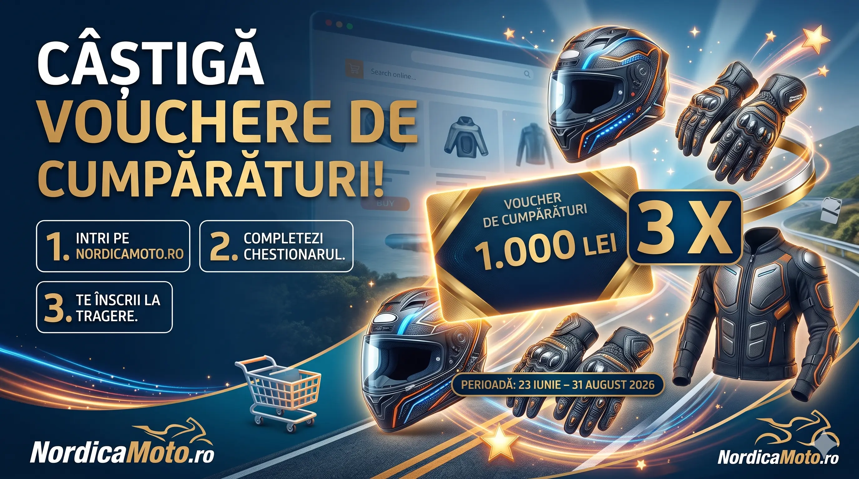 Concurs Nordicamoto - Câștigă 3 vouchere de 1.000 lei fiecare (până pe 31 august) - Concurs...