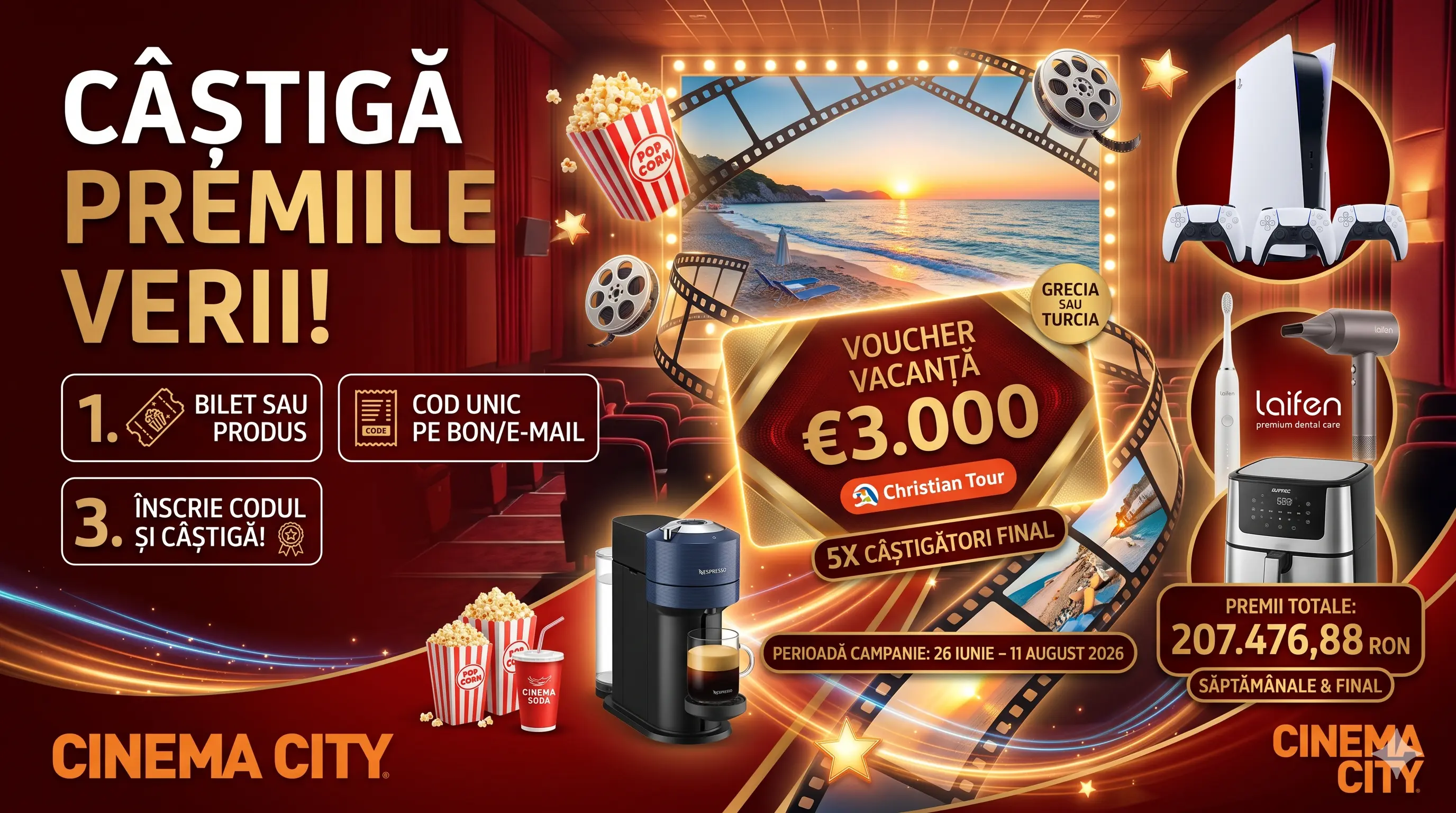 Concurs Cinema City: Cumpără bilete și câștigă vacanțe în Grecia sau Turcia (până pe 11...