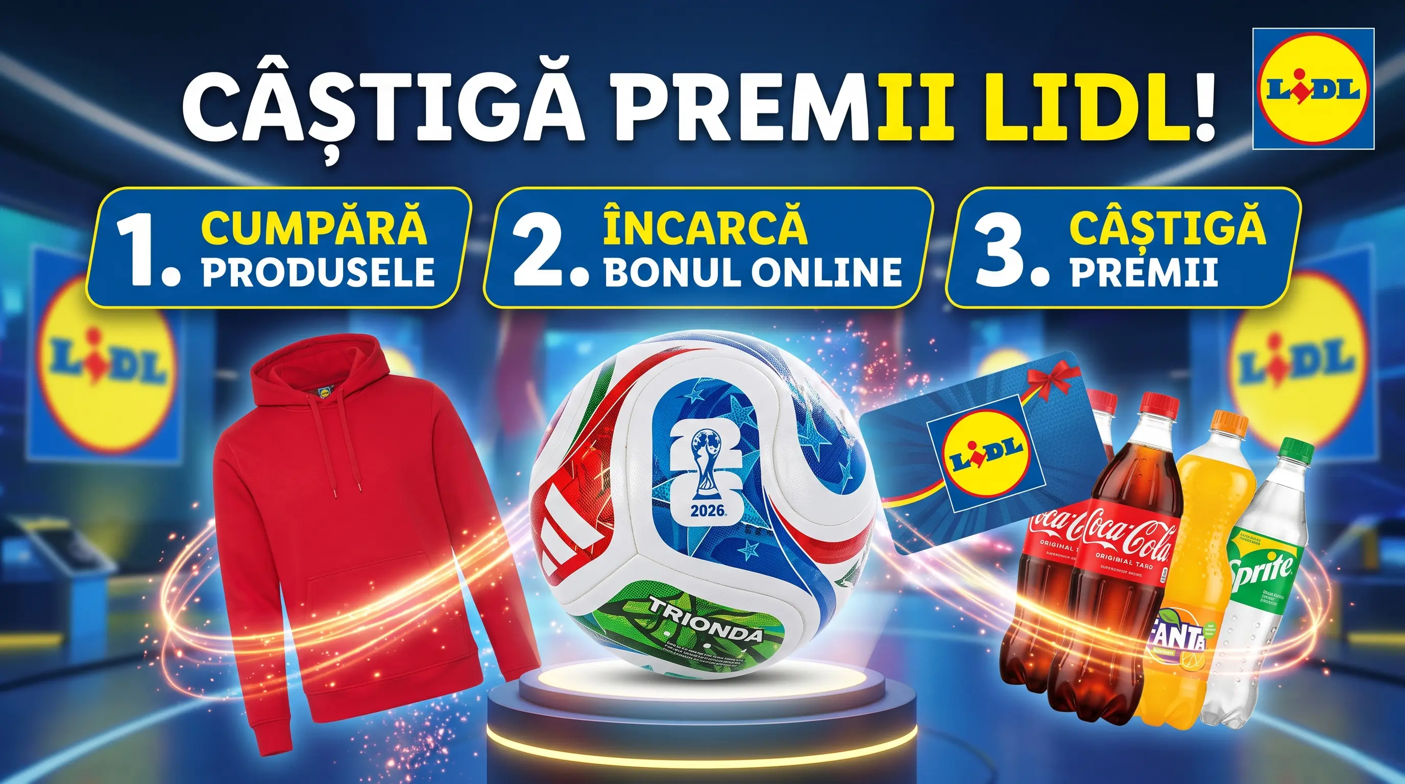 Concurs Lidl: Cumpără Coca-Cola, Fanta sau Sprite și câștigă mingi Cupa Mondială 2026 (până...