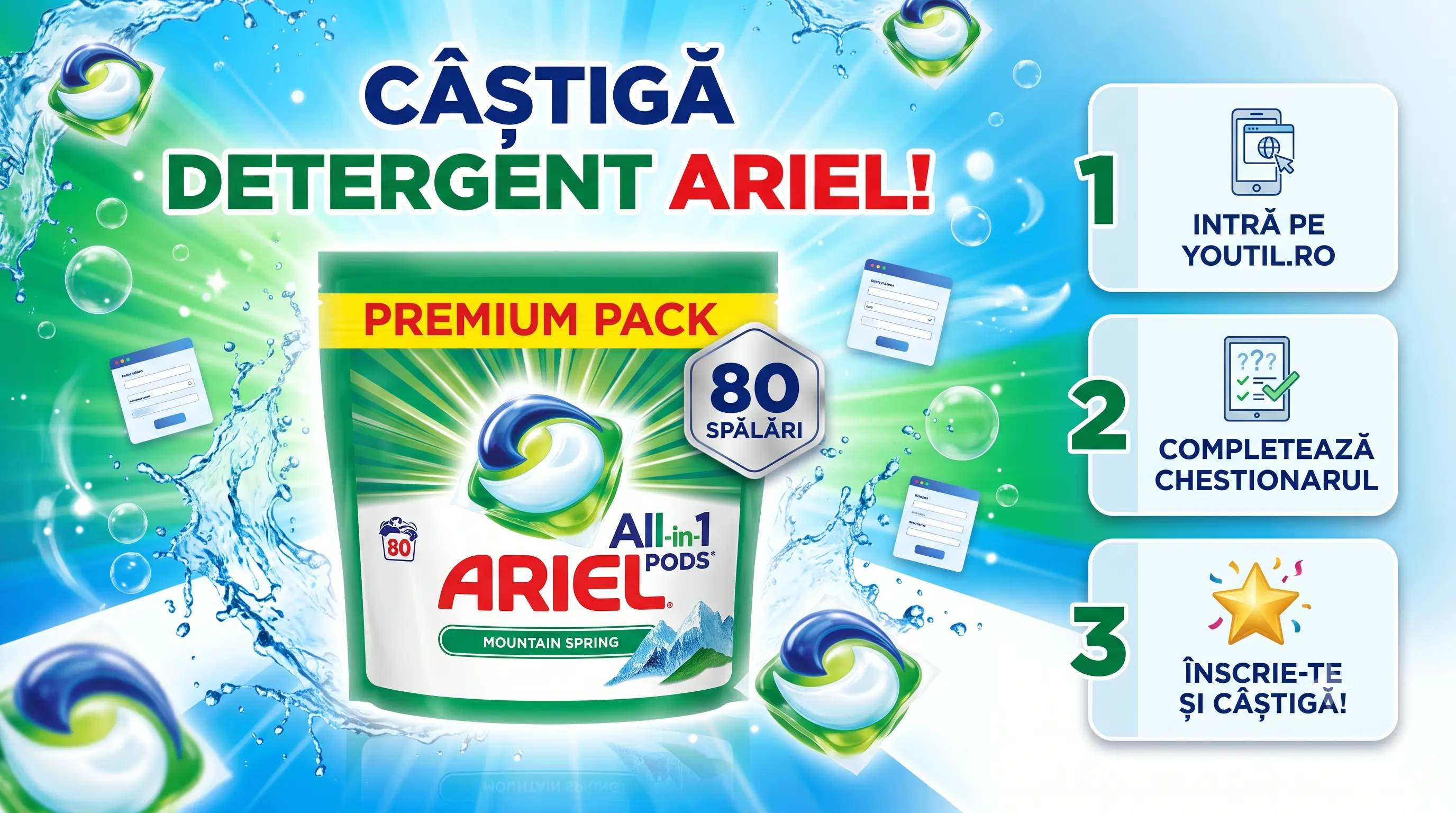 Concurs Youtil - Câștigă detergent Ariel All-in-1 PODS (până pe 31 iulie) - Concurs Gratuit...