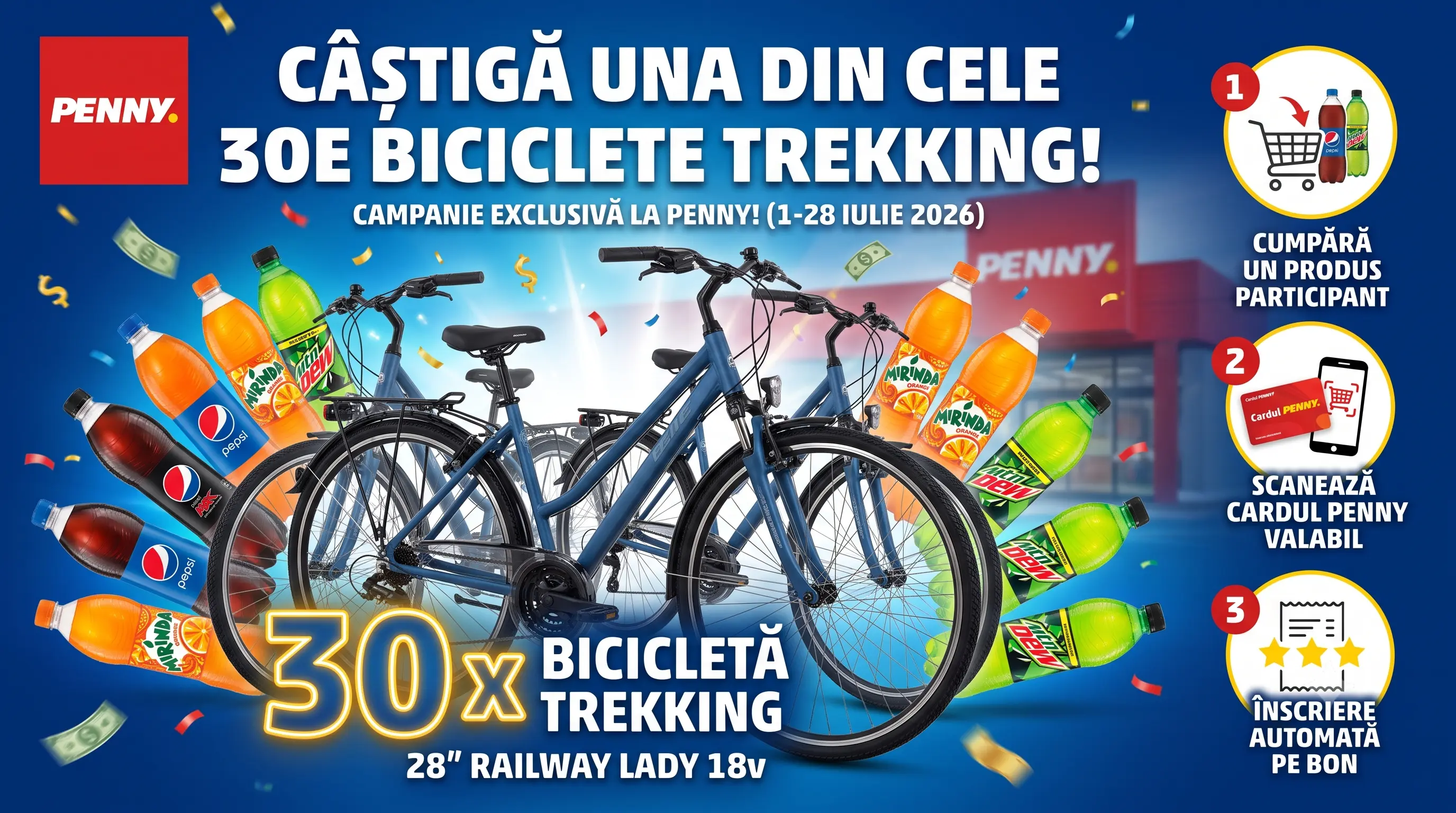 Concurs PENNY: Cumpără Pepsi, Mirinda sau Mountain Dew și câștigă o bicicletă Trekking...