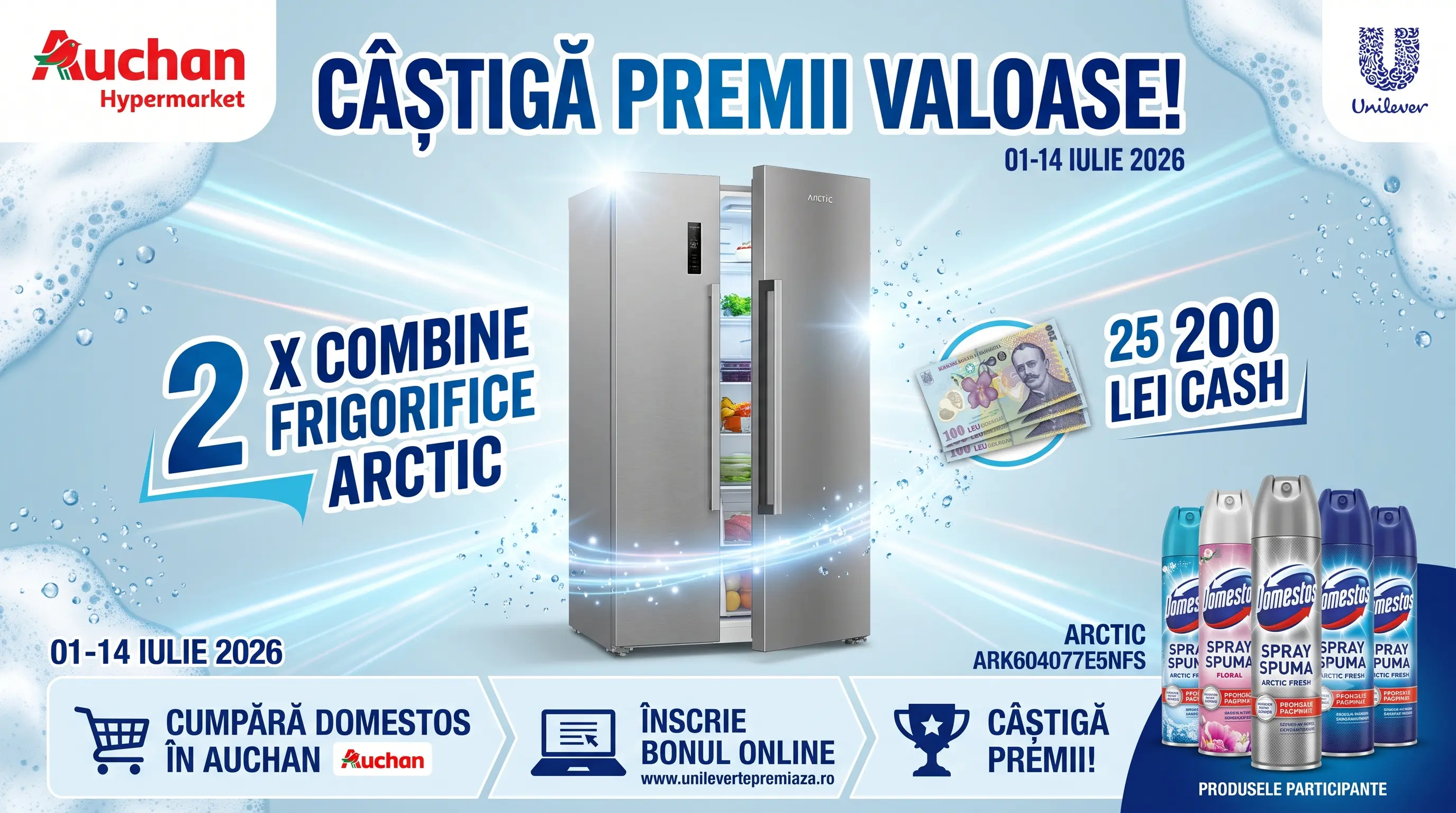 Concurs Concurs Auchan: Cumpără Domestos și câștigă frigidere și premii în bani (până pe 14...