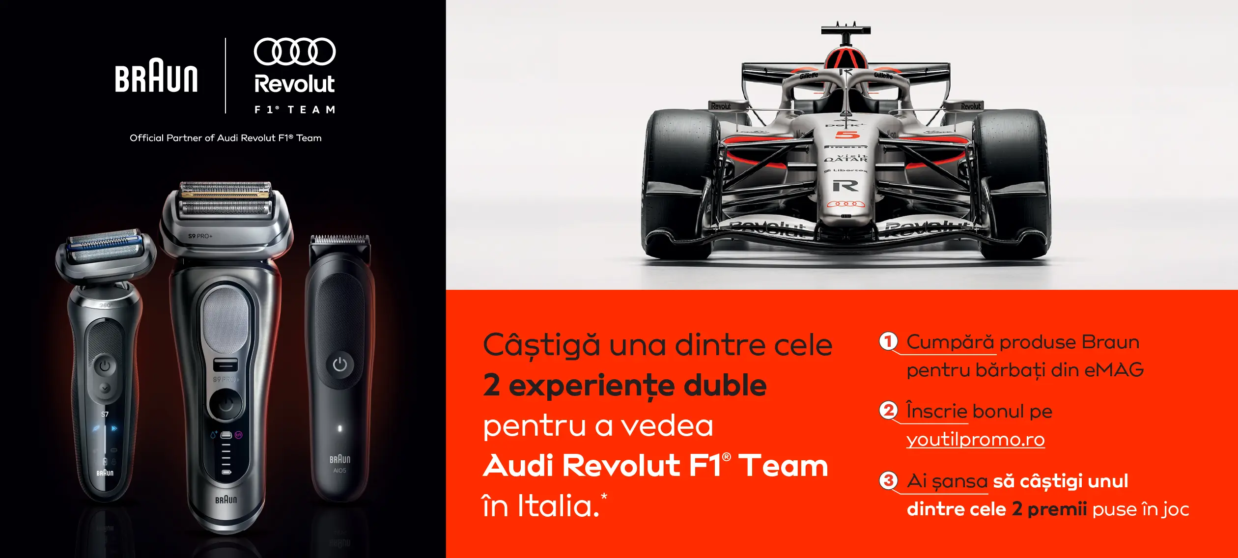 Concurs eMAG: Cumpără Braun și câștigă experiență Audi F1 în Italia (până pe 1 August) -...