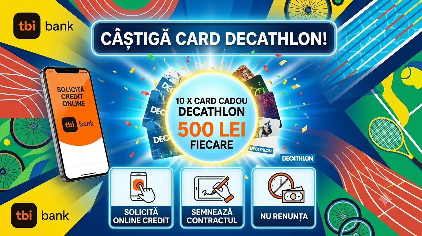 Concurs Concurs TBI Bank: Câștigă carduri cadou Decathlon de 500 de lei (până pe 2 august)...