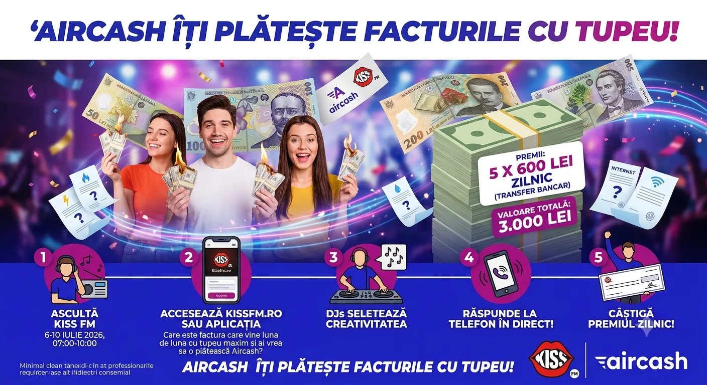 Concurs Kiss FM: Câștigă factura plătită de Aircash (până pe 10 iulie) - Concurs Gratuit |...