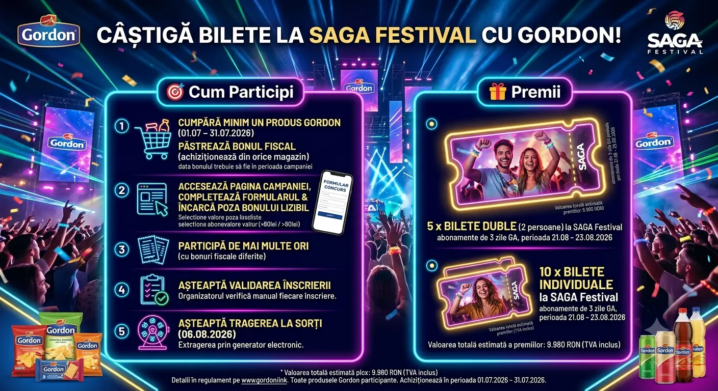 Concurs Concurs Gordon: Cumpără și câștigă bilete la SAGA Festival (până pe 31 iulie) -...