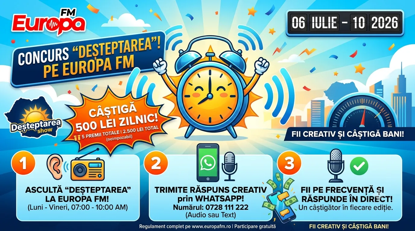 Concurs Europa FM Câștigă 500 Lei Zilnic (până pe 10 Iulie)