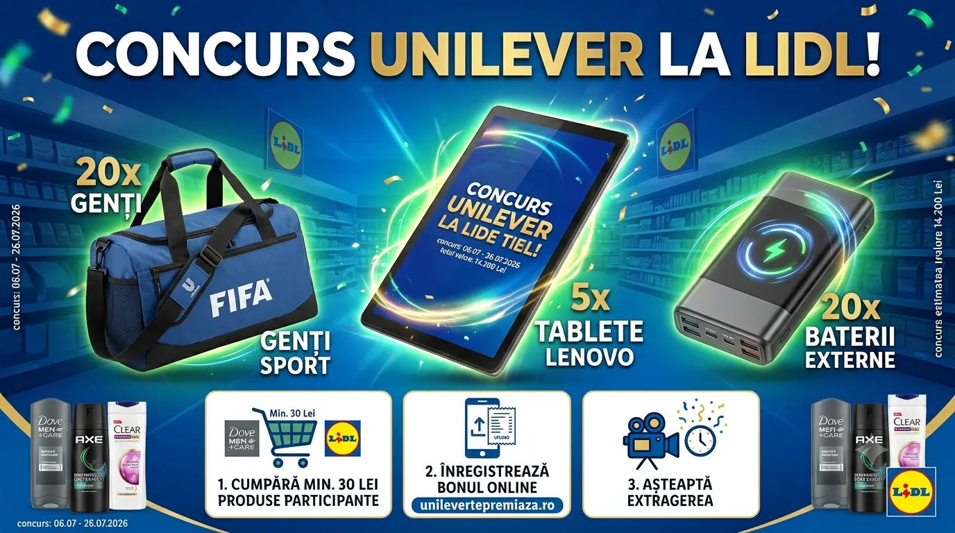Concurs Concurs Unilever: Cumpără produse Dove, Axe sau Clear și câștigă tablete Lenovo...