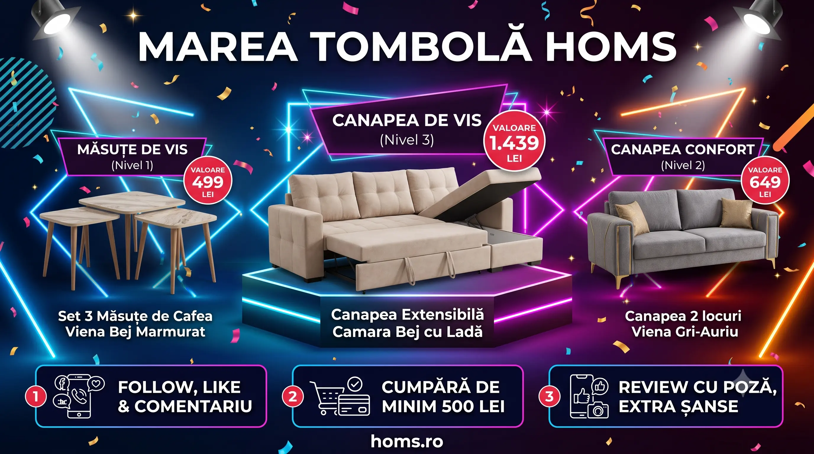 Concurs HOMS: Câștigă Canapea Extensibilă Camara Bej cu Ladă (până pe 31 iulie) - Concursier