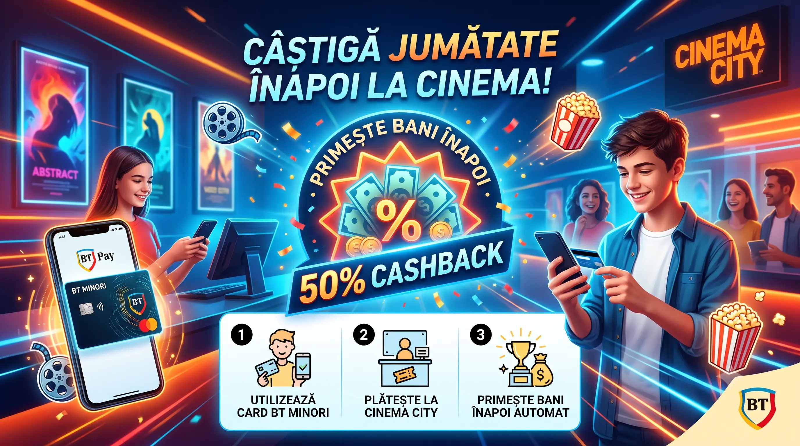 Ofertă Banca Transilvania: 50% cashback la Cinema City (până pe 30 septembrie) - Concursier