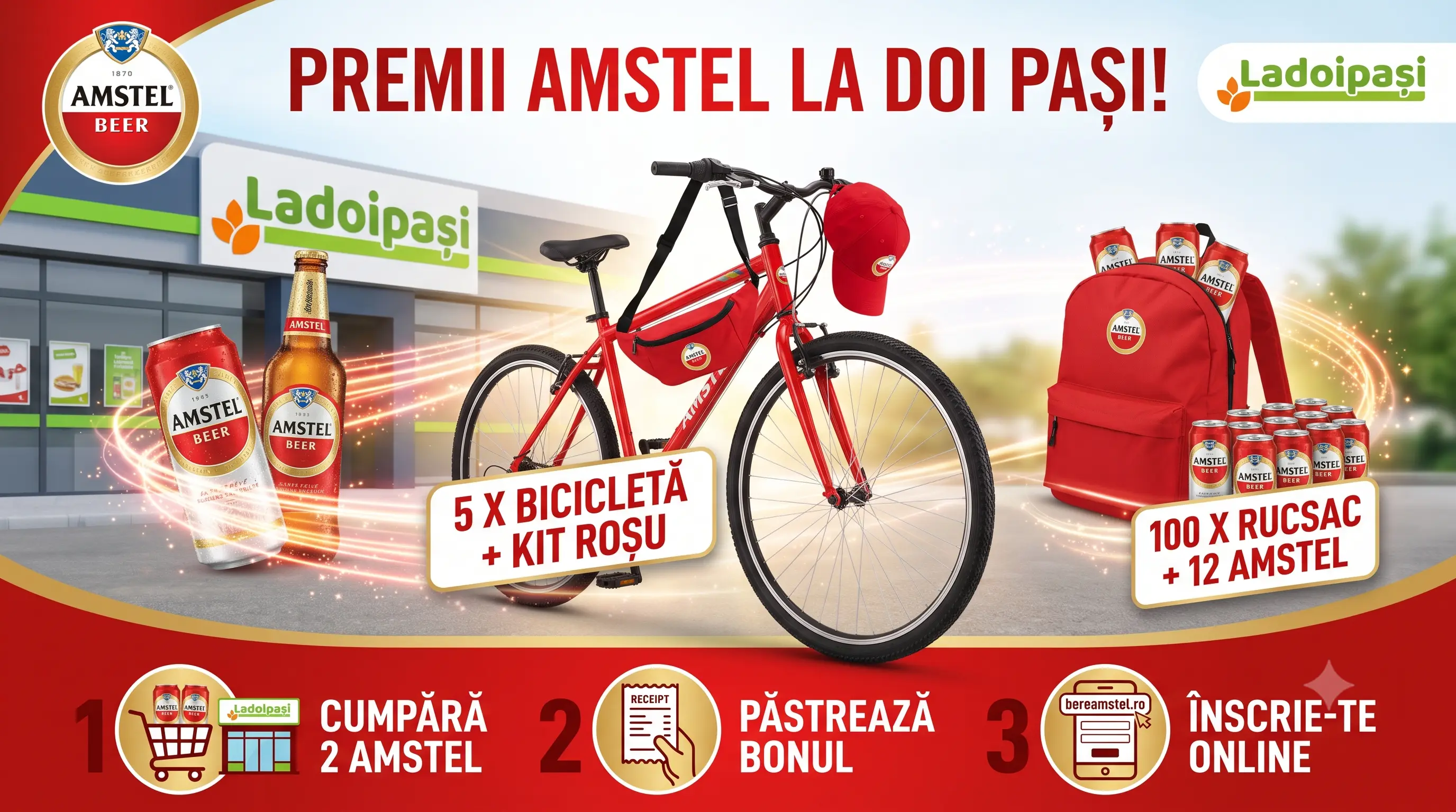 Concurs Concurs La Doi Pași - Cumpără 2 Amstel și câștigă biciclete și rucsacuri (până pe...