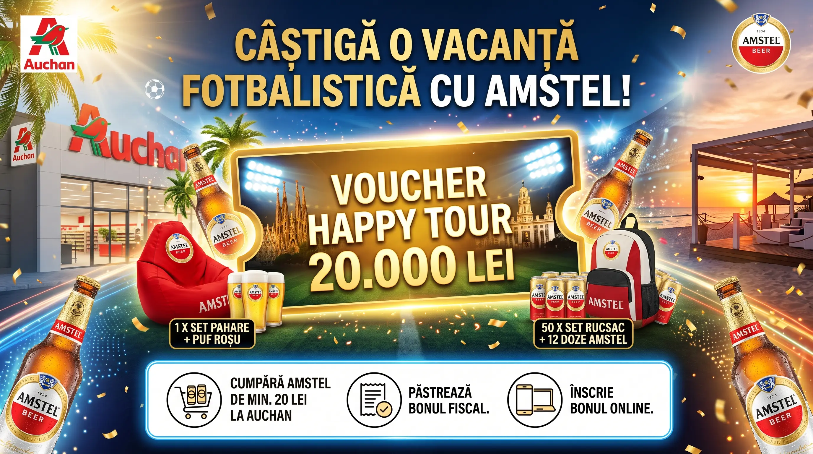 Concurs Concurs Auchan: Cumpără Amstel și câștigă vacanță în Barcelona (până pe 31 Iulie) -...