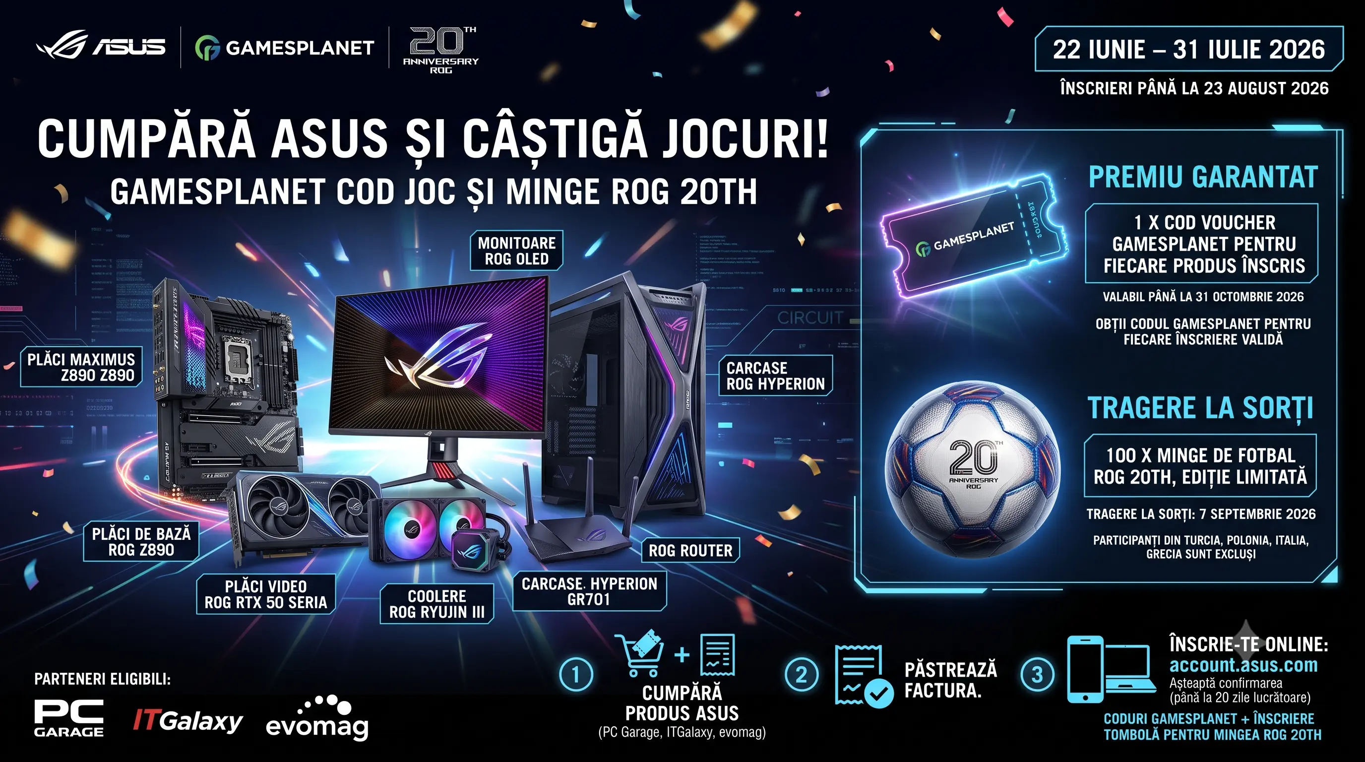 Concurs Concurs ASUS: Cumpără și câștigă mingi de fotbal ROG 20th (până pe 31 Iulie) -...