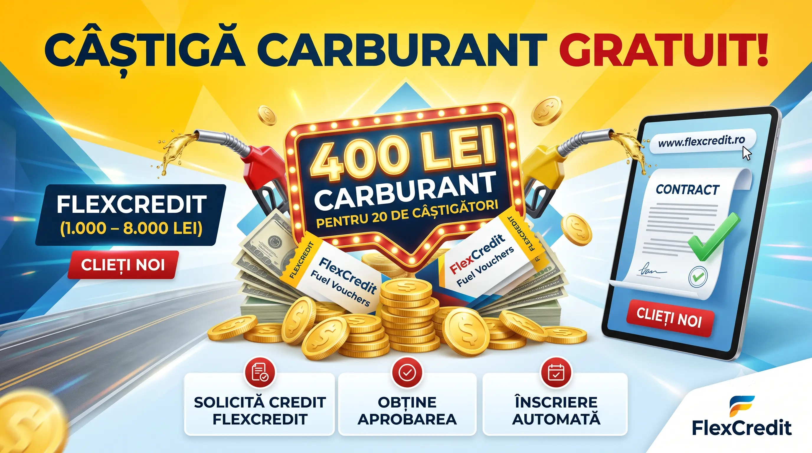 Concurs FlexCredit: Câștigă Vouchere Combustibil în Valoare de 400 Lei (până pe 15 August)...
