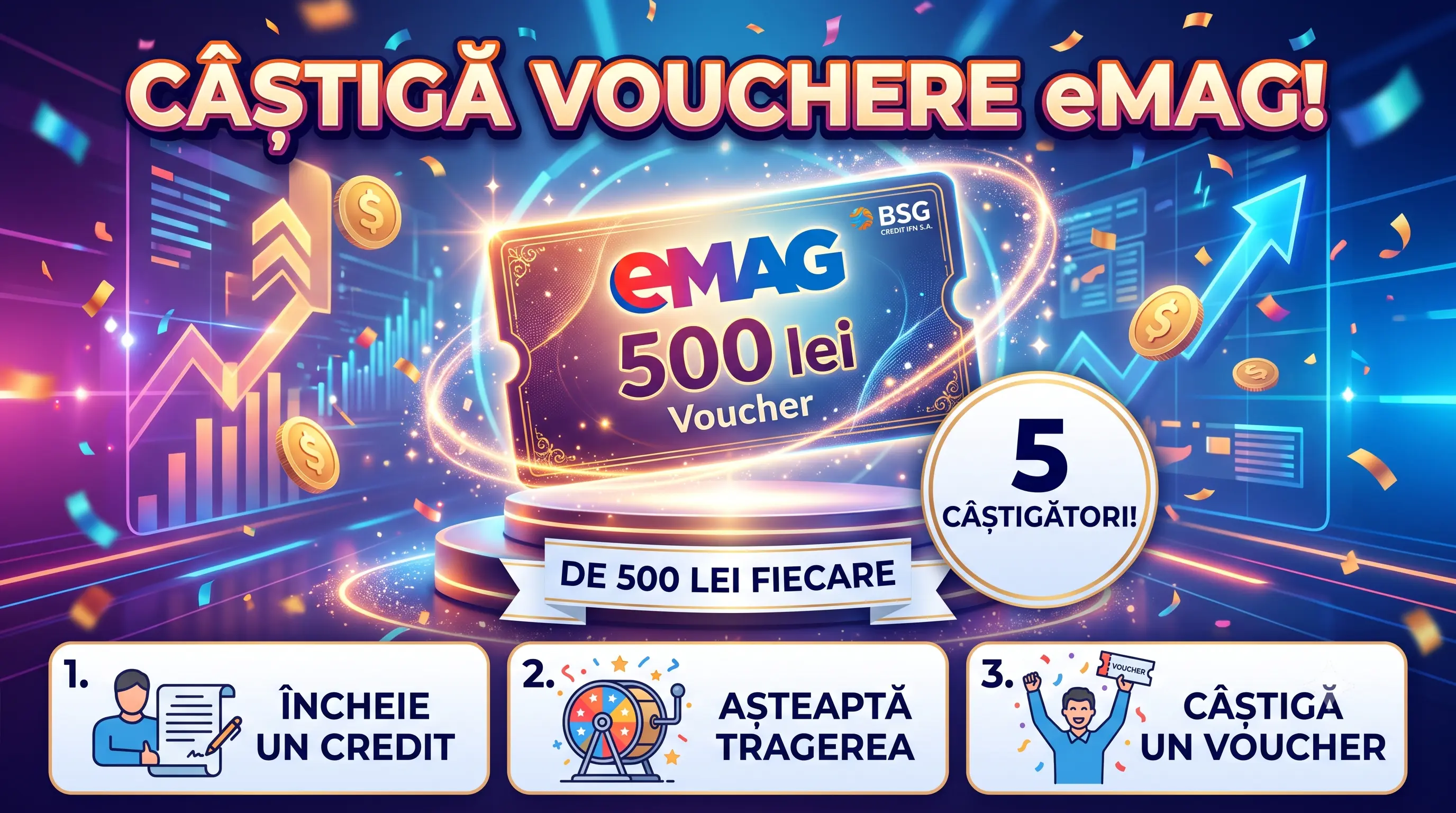 Concurs Concurs BSG Credit: Câștigă vouchere eMAG de 500 de lei (până pe 12 august) -...