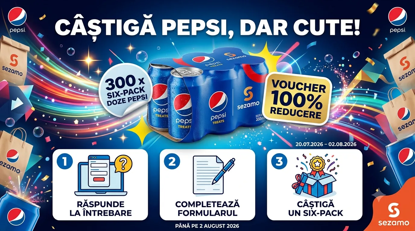 Concurs Sezamo: Răspunde și Câștigă Vouchere Pepsi Treats (până pe 2 august)