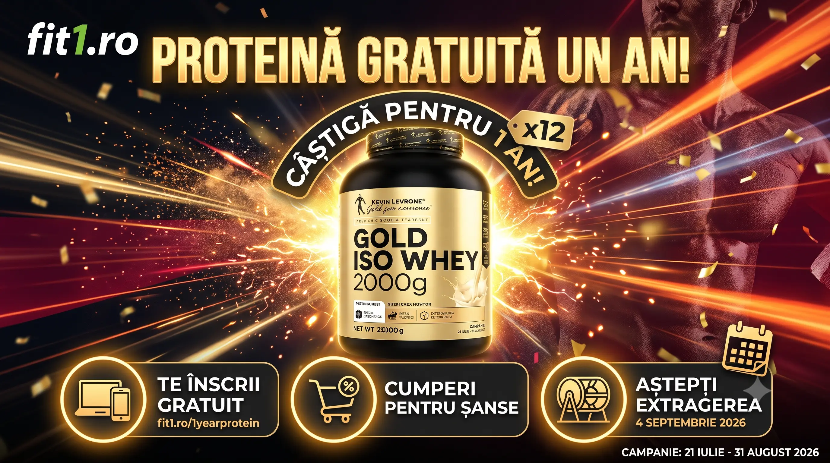 Concurs Fit1 - Câștigă Proteină pentru un An Kevin Levrone (până pe 31 august) - Concurs...