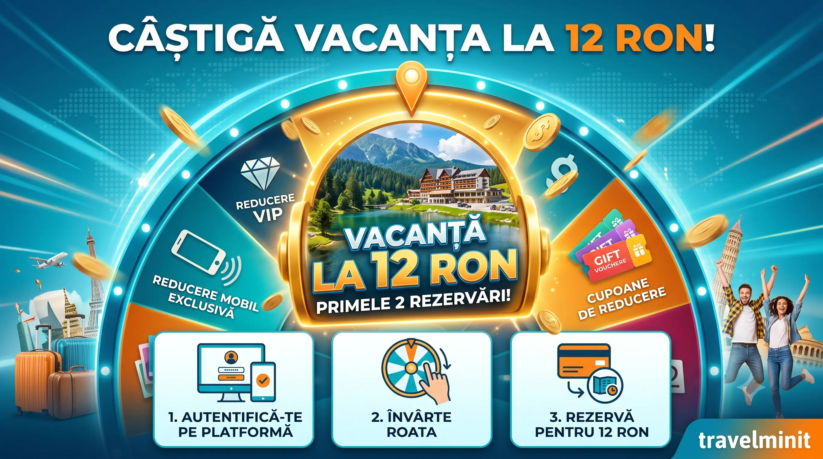 Concurs Travelminit: Învârte Roata și Câștigă Vacanță la 12 RON (până pe 6 august)