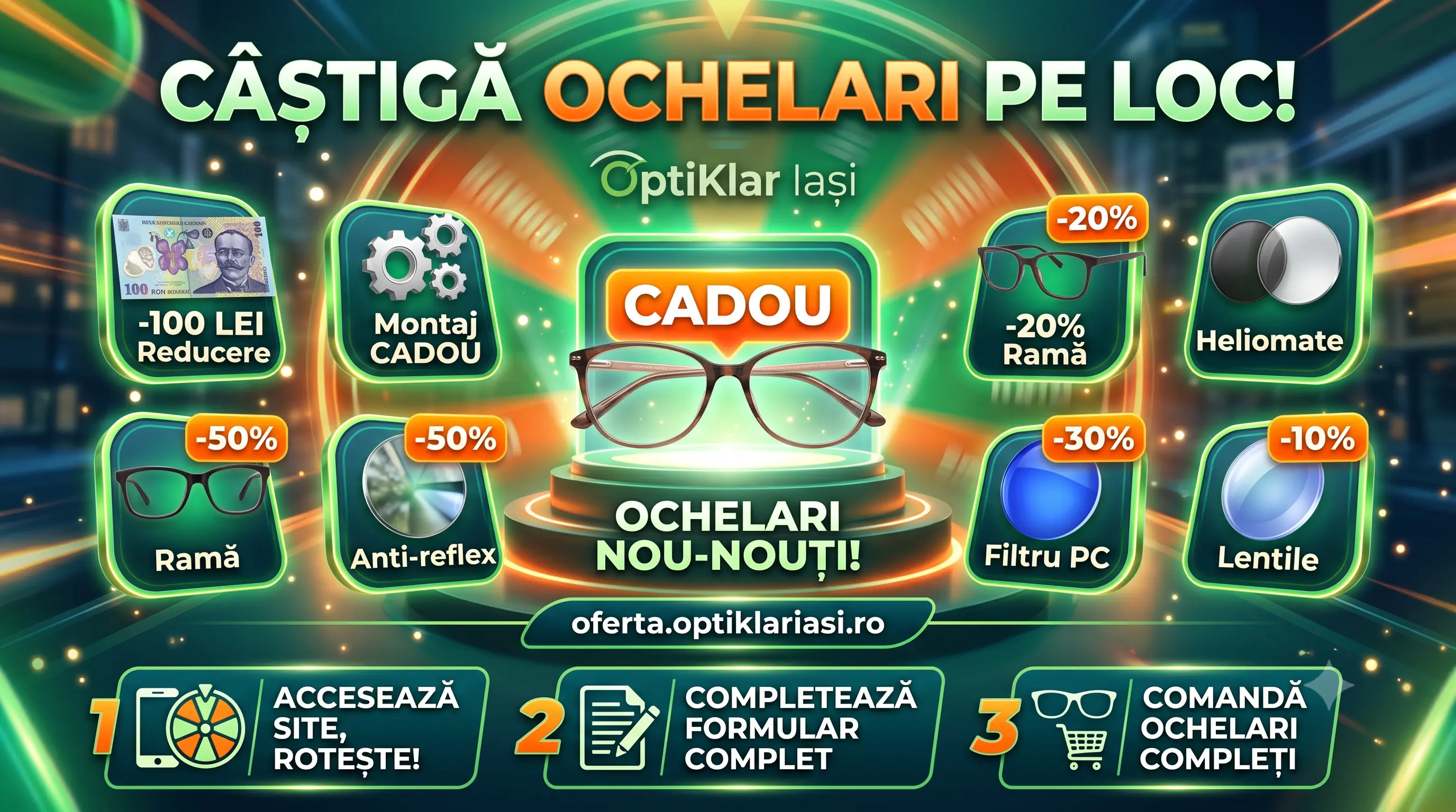 Concurs OptiKlar - Rotește roata și câștigă ramă de ochelari gratis (până pe 31 iulie) -...