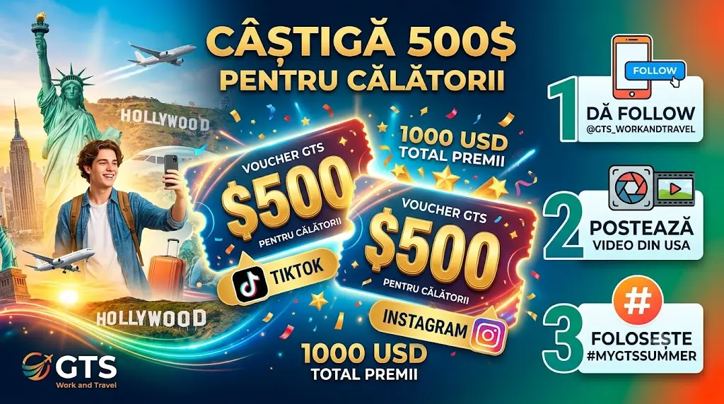 Concurs GTS Work and Travel - Câștigă un voucher de călătorie de 500 USD (până pe 30...