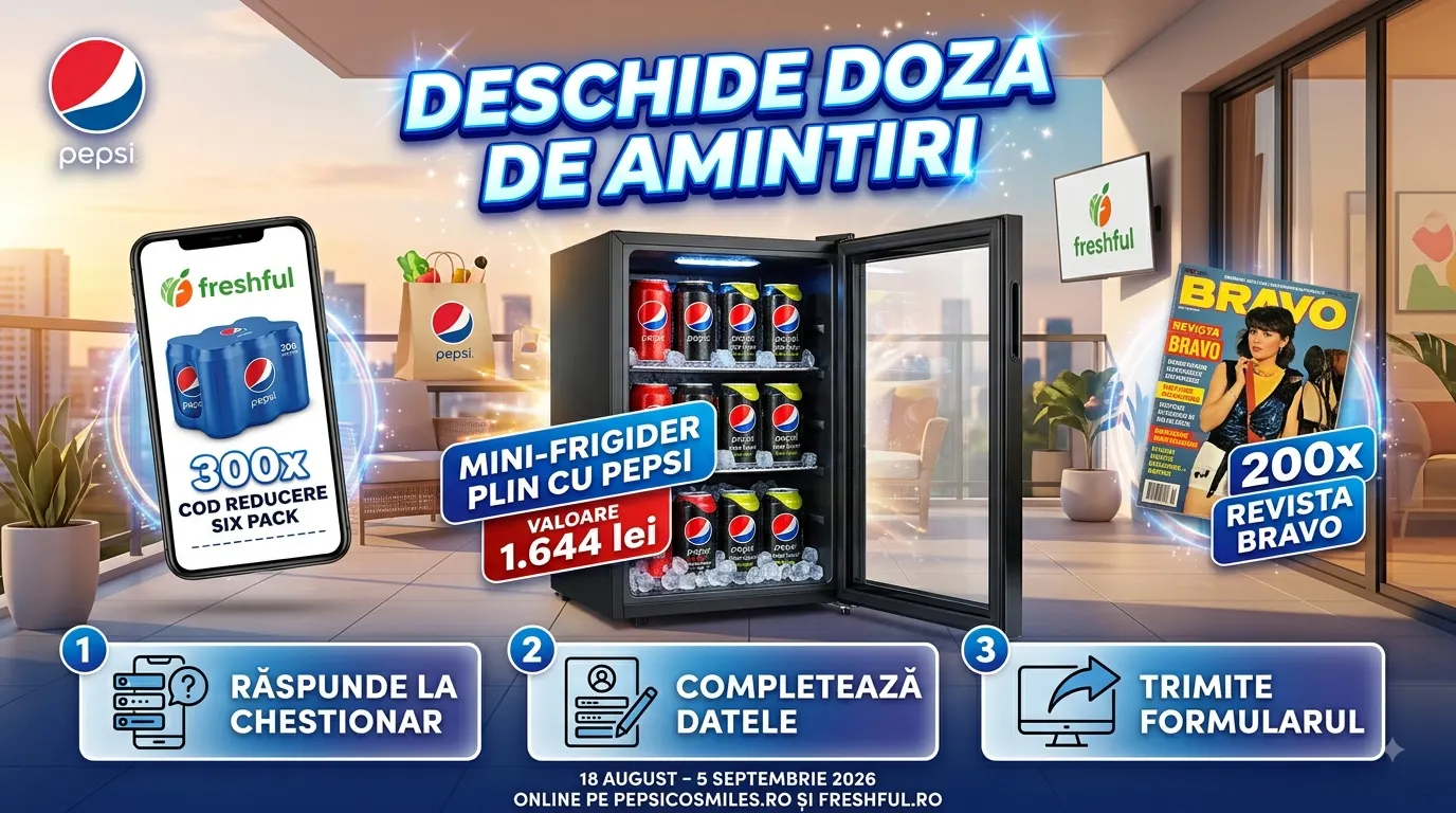 Concurs Pepsi - Câștigă un mini-frigider plin cu Pepsi (până pe 5 Septembrie)