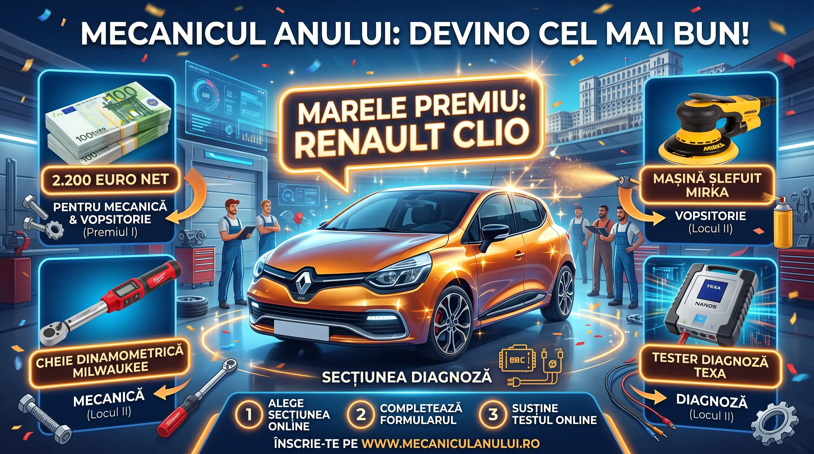 Concurs Mecanicul Anului: Câștigă un Renault Clio 6 evolution (până pe 31 octombrie)