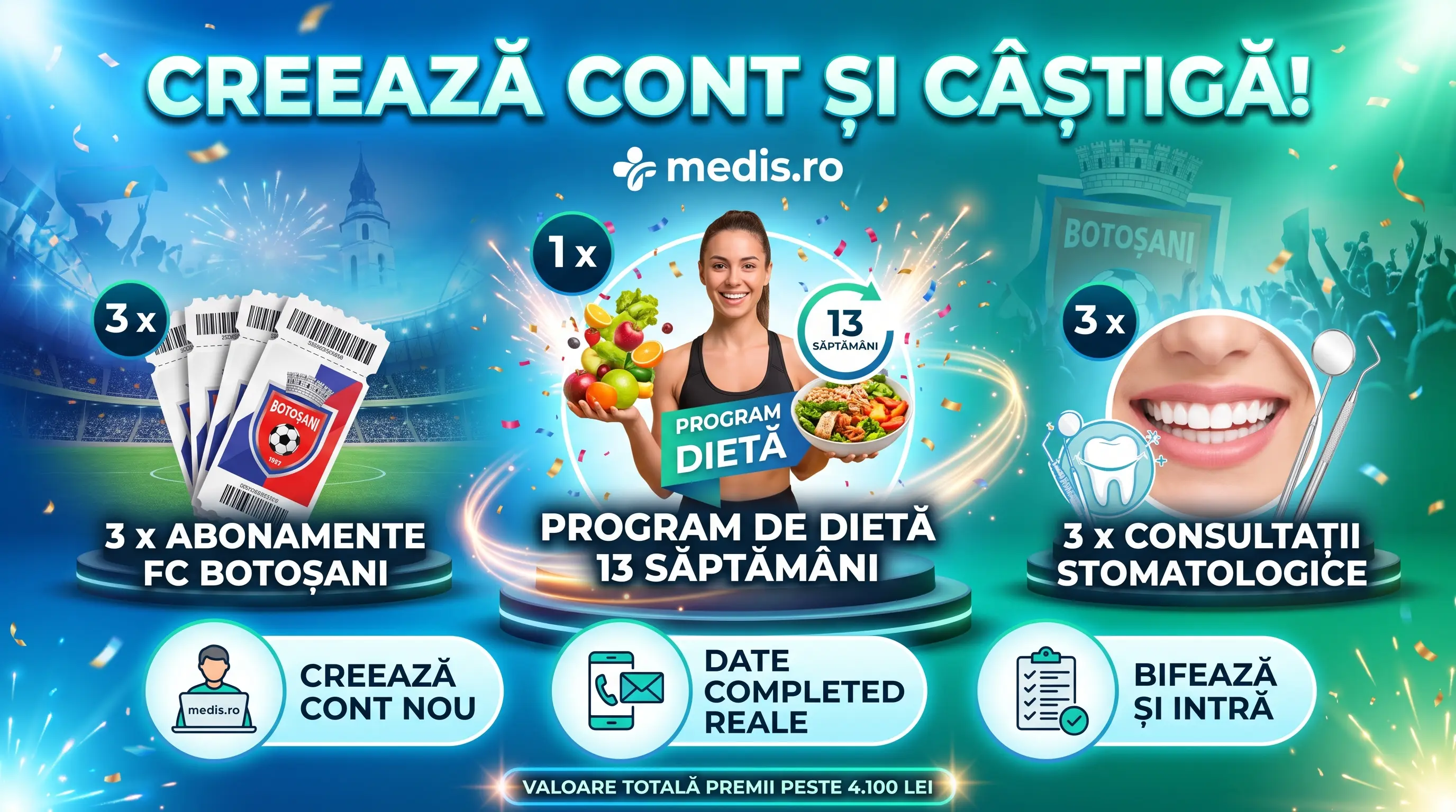 Concurs Medis - Câștigă consultație stomatologică sau abonament FC Botoșani (până pe 30...