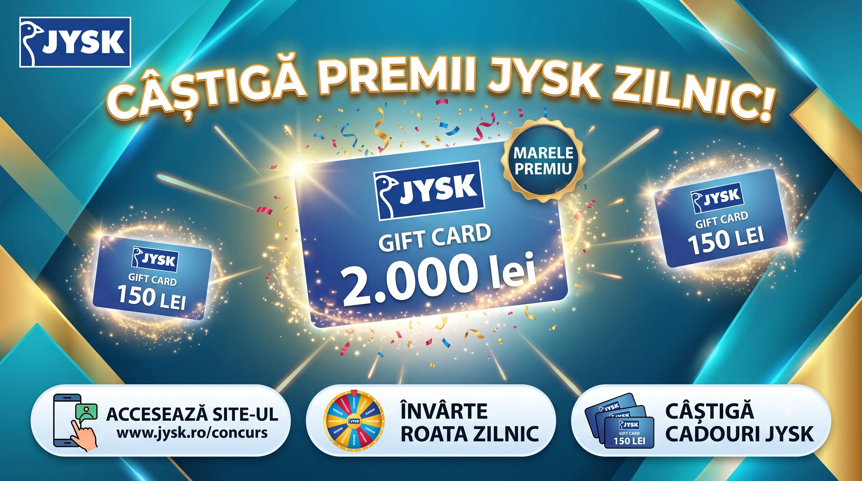 Concurs JYSK: Învârte Roata Norocului și Câștigă Carduri Cadou de 2.000 Lei (până pe 17...