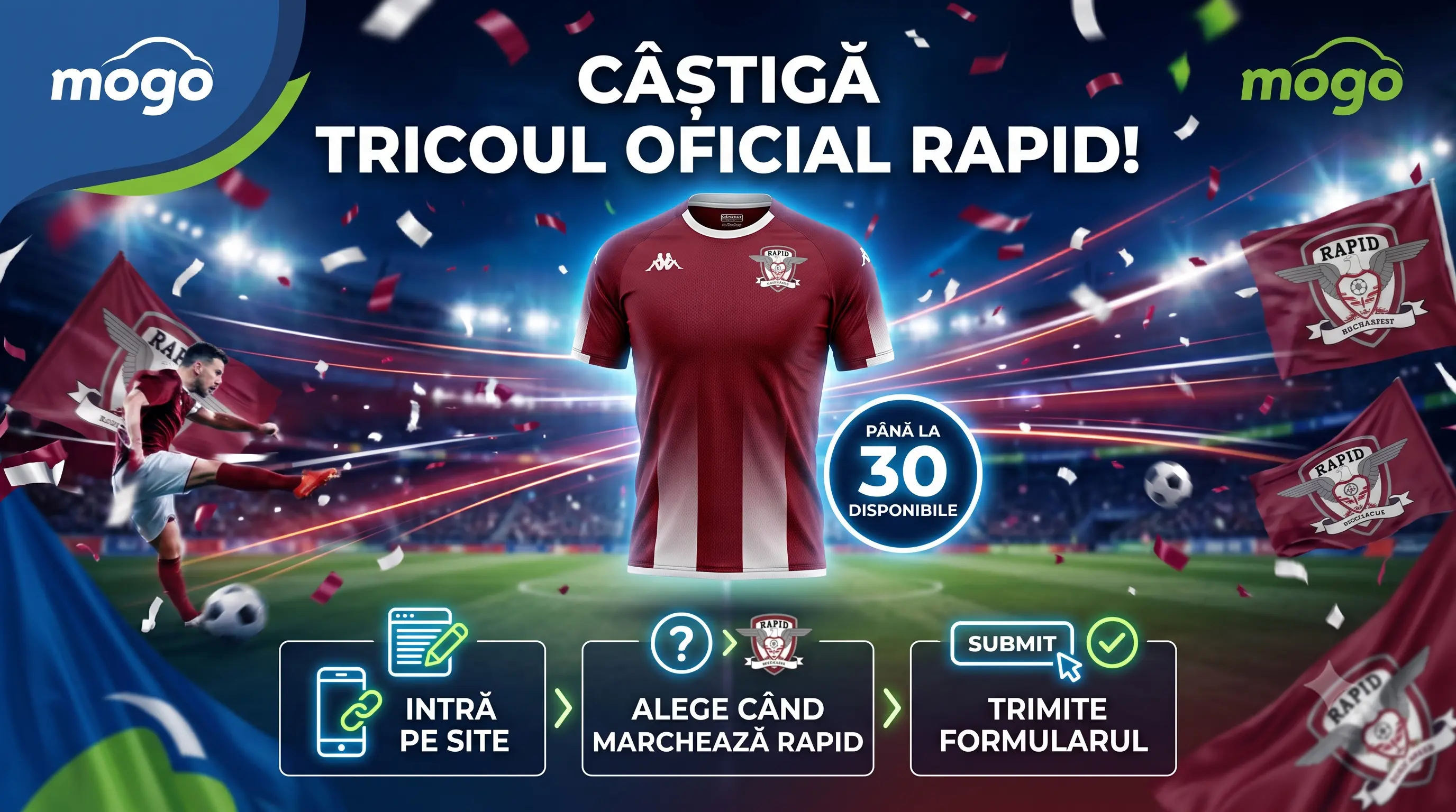 Concurs Mogo - Tricouri oficiale Rapid - Completează și câștigă