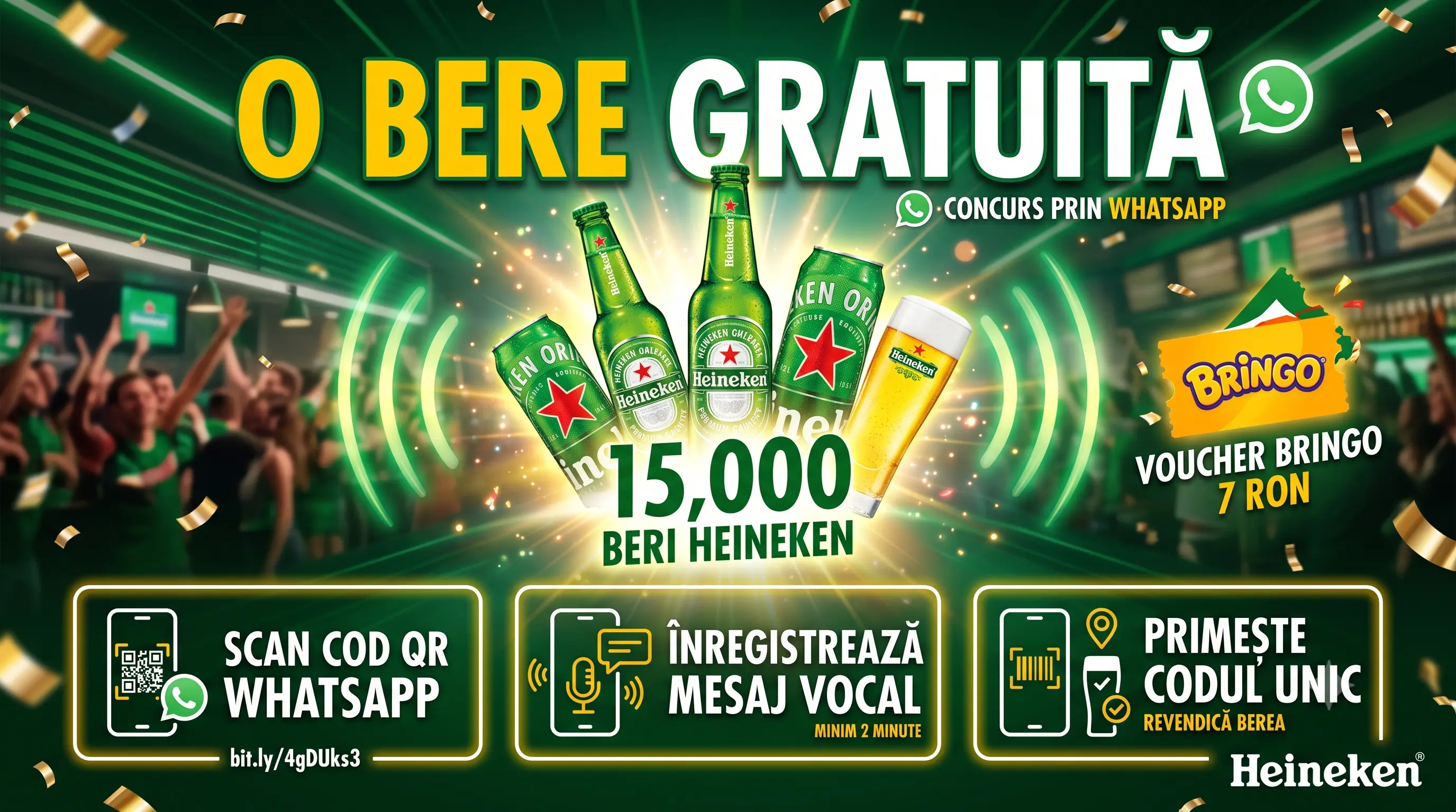 Concurs Heineken: Câștigă o bere sau un voucher Bringo (până pe 30 septembrie)