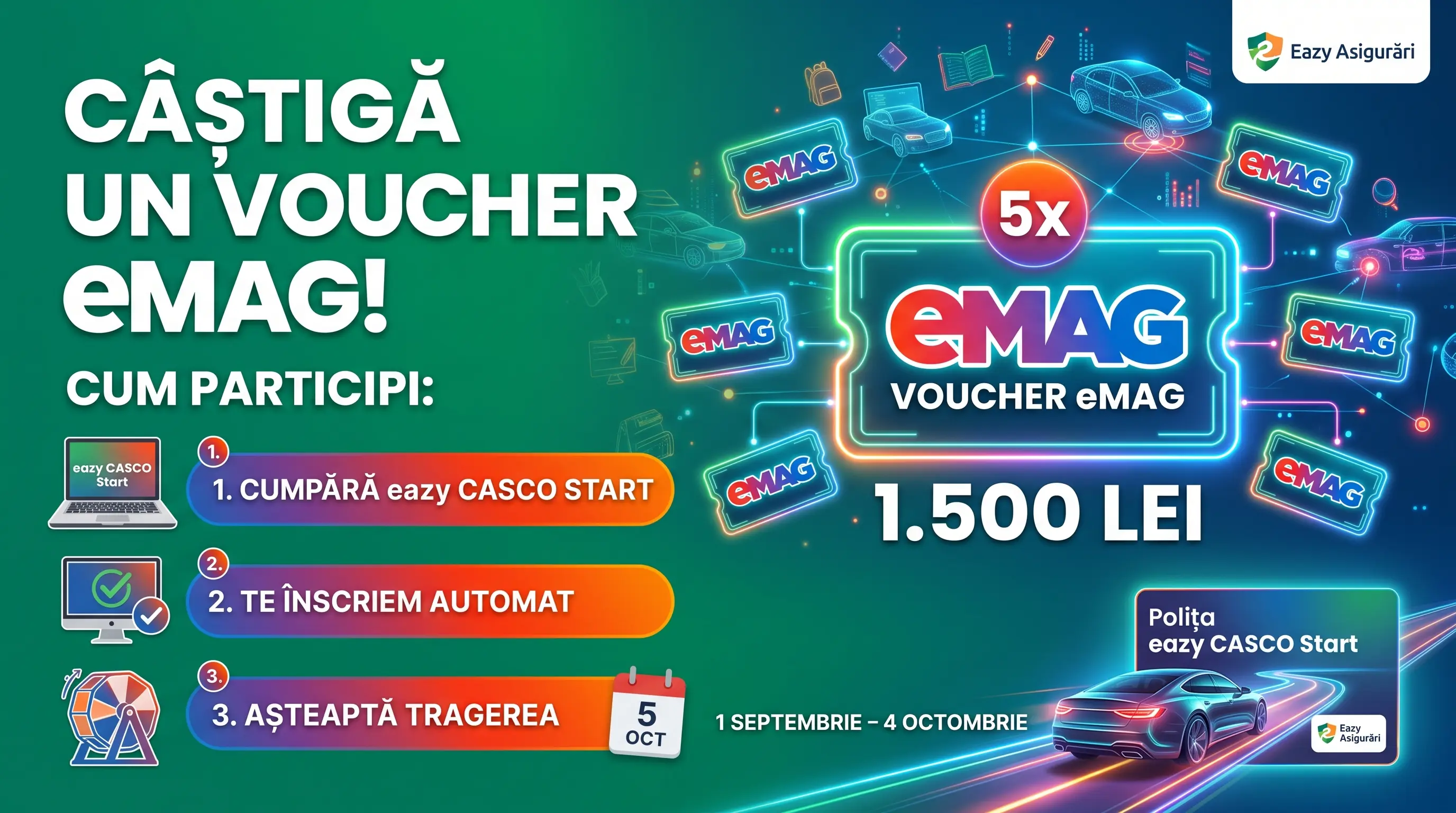 Concurs Concurs Eazy Asigurări Câștigă Vouchere eMAG de 1.500 lei (până pe 4 octombrie) -...