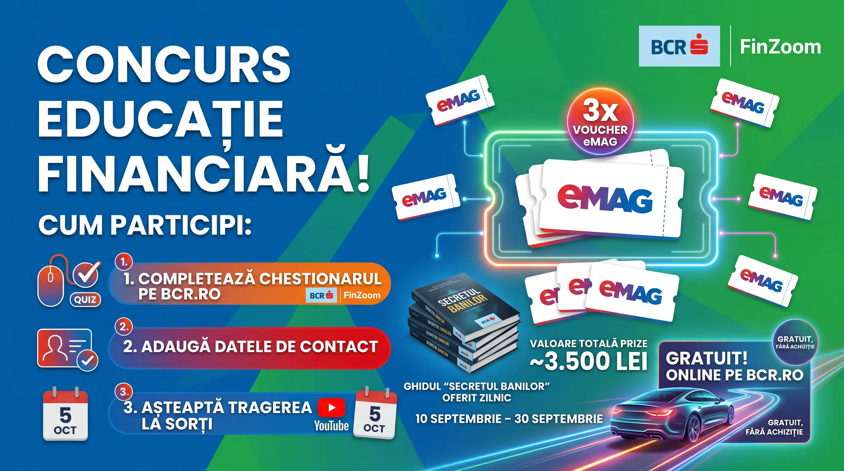 Concurs BCR și FinZoom: Completează chestionarul și câștigă voucher eMag de 500 lei (până...