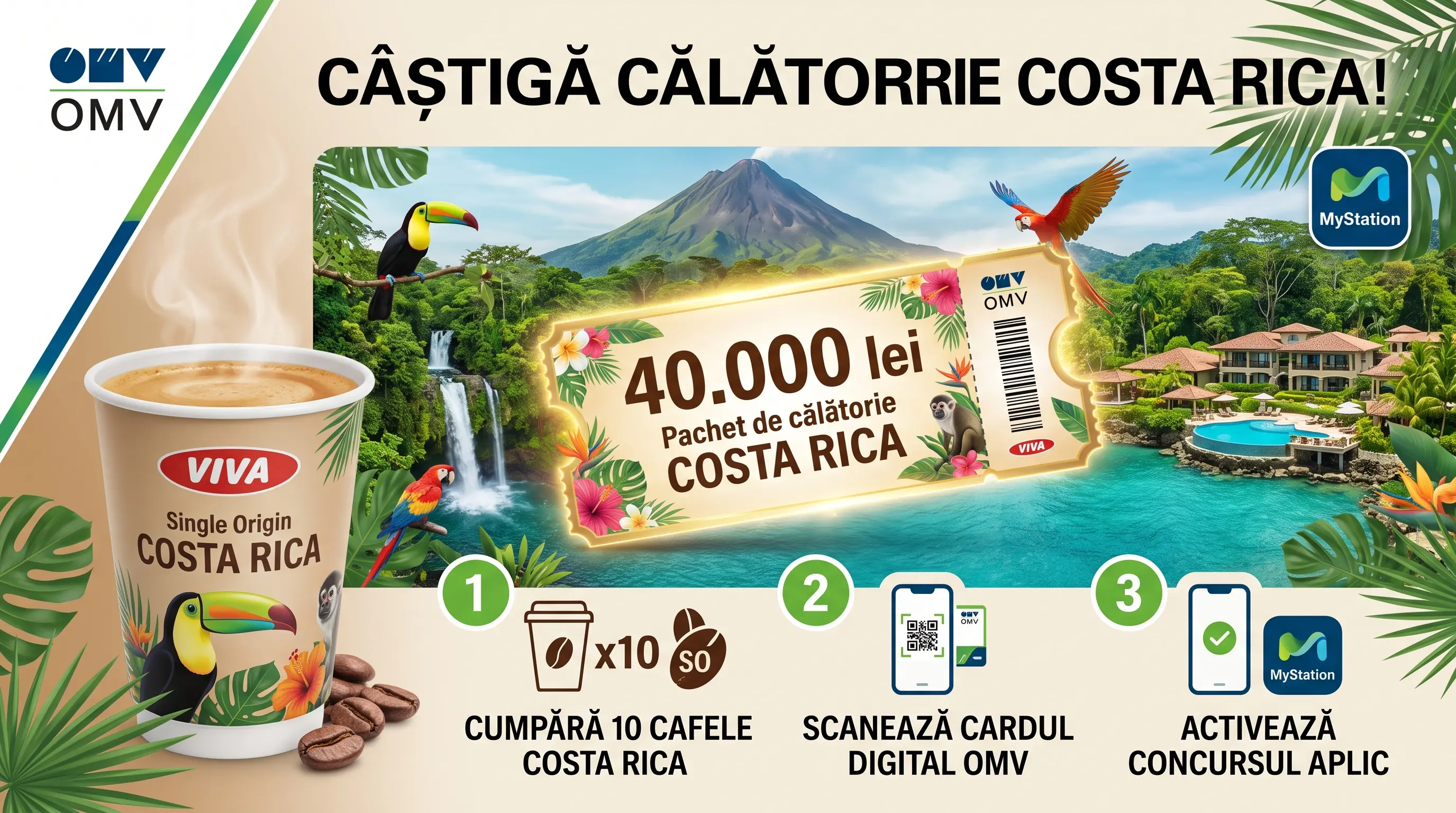 Concurs OMV - Cumpără cafea VIVA și câștigă vacanță în Costa Rica (până pe 31 octombrie) -...