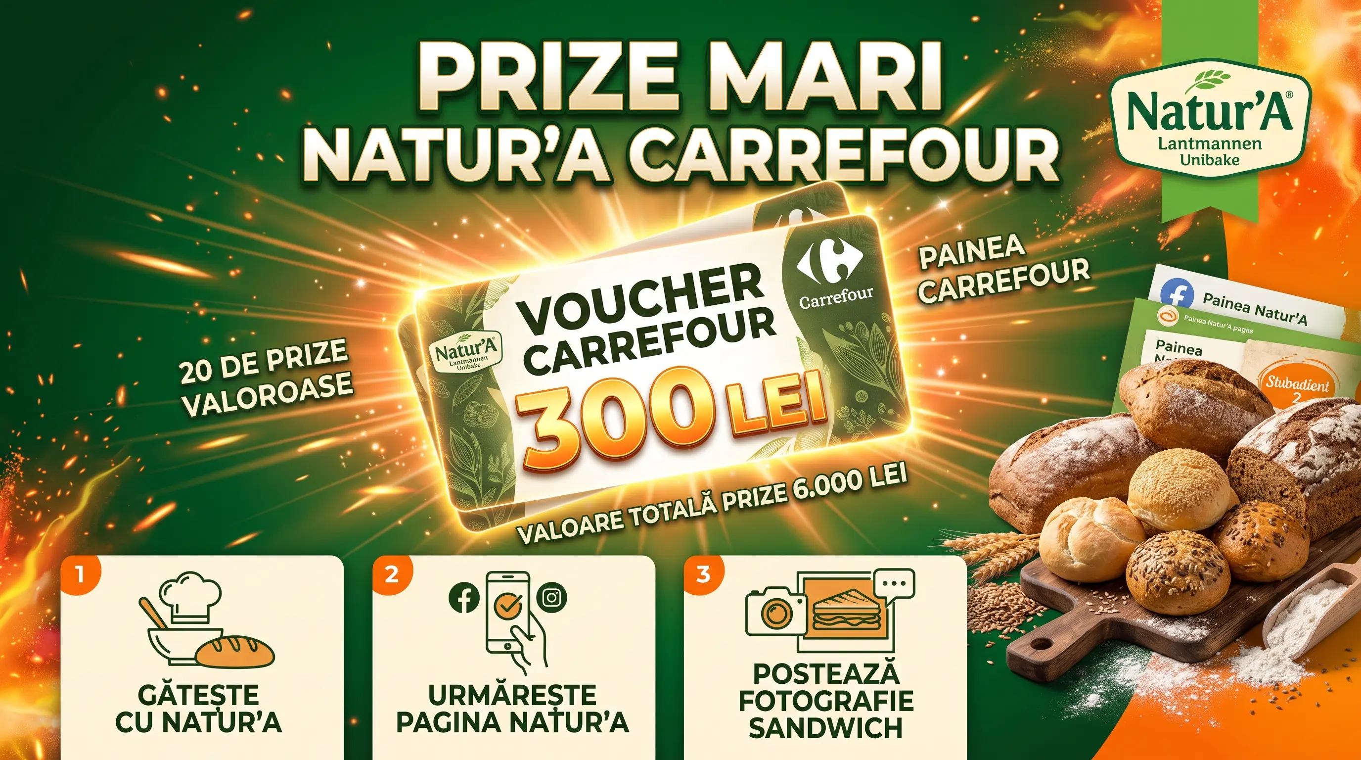 Concurs Painea Natur’A - Câștigă Vouchere Carrefour de 300 lei (până pe 20 septembrie) -...