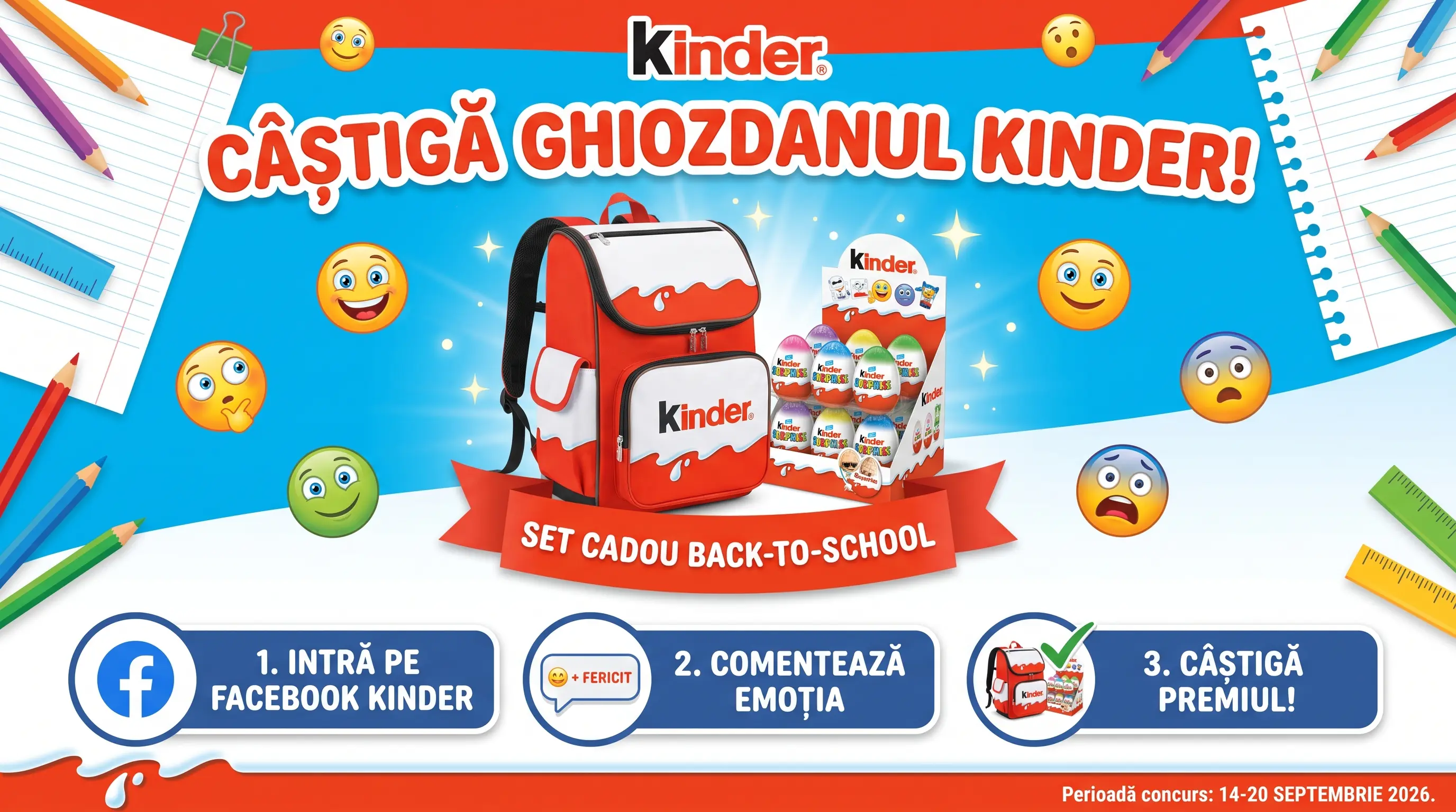 Concurs Kinder: Câștigă Ghiozdane și Expozoare de Jucării (până pe 20 septembrie)