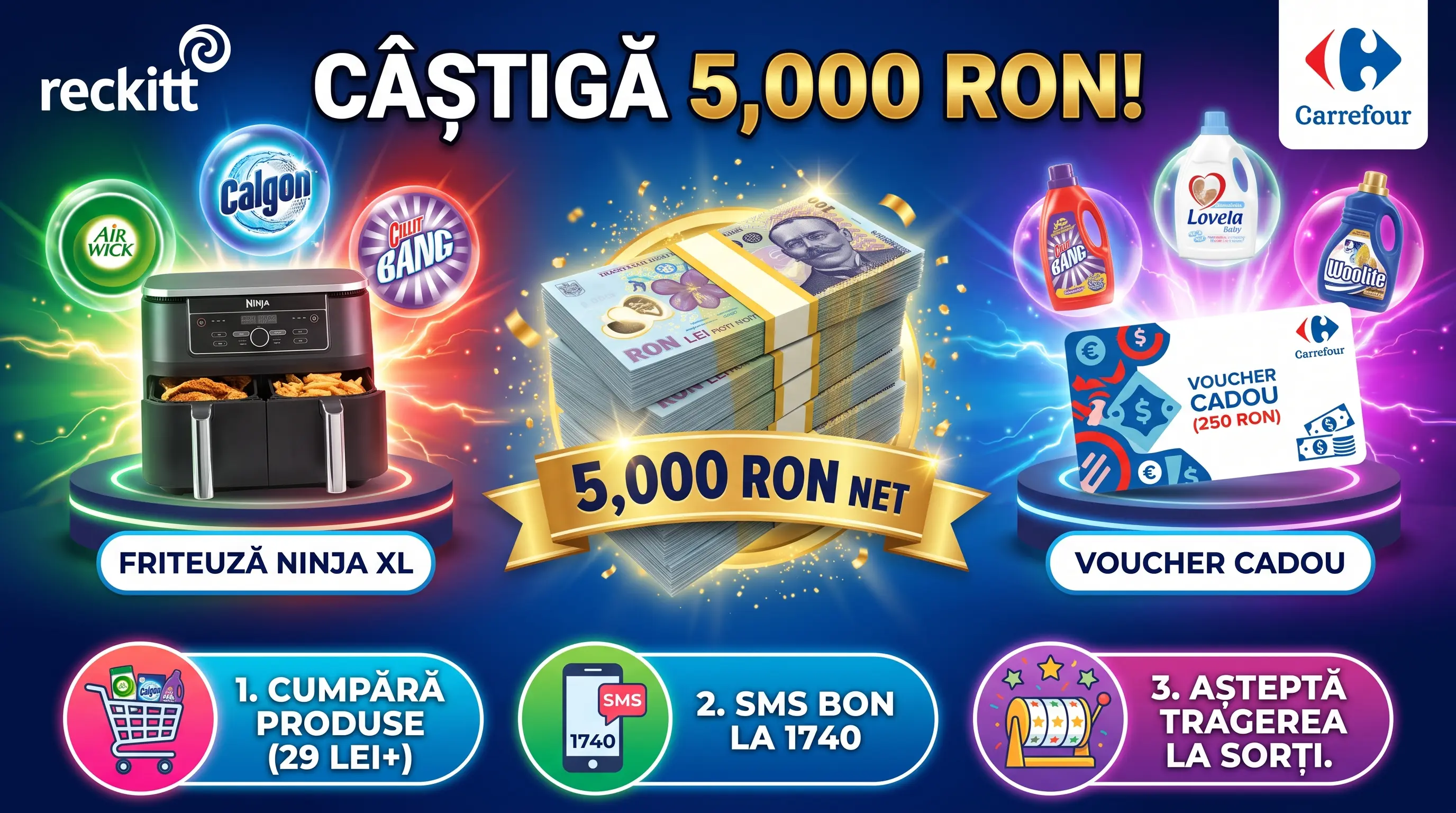Concurs Concurs Carrefour: Cumpără și câștigă 5.000 RON sau friteuze Ninja (până pe 31...