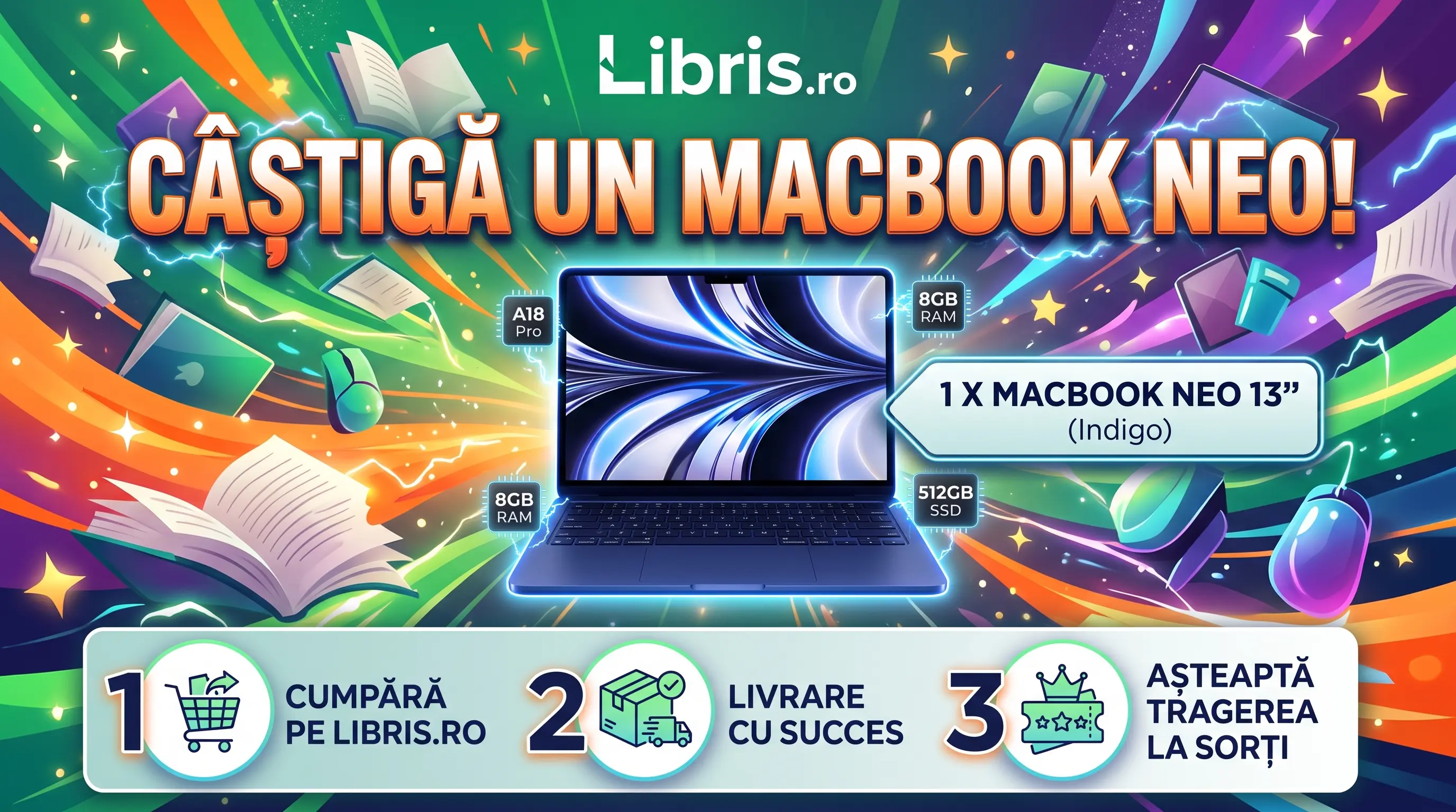 Concurs Libris: Cumpără și câștigă un MacBook Neo 13" (până pe 17 septembrie) - Concursier