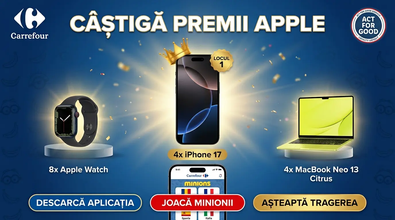 Concurs Carrefour: Câștigă iPhone 17 și alte premii Apple (până pe 27 Octombrie) - Concurs...