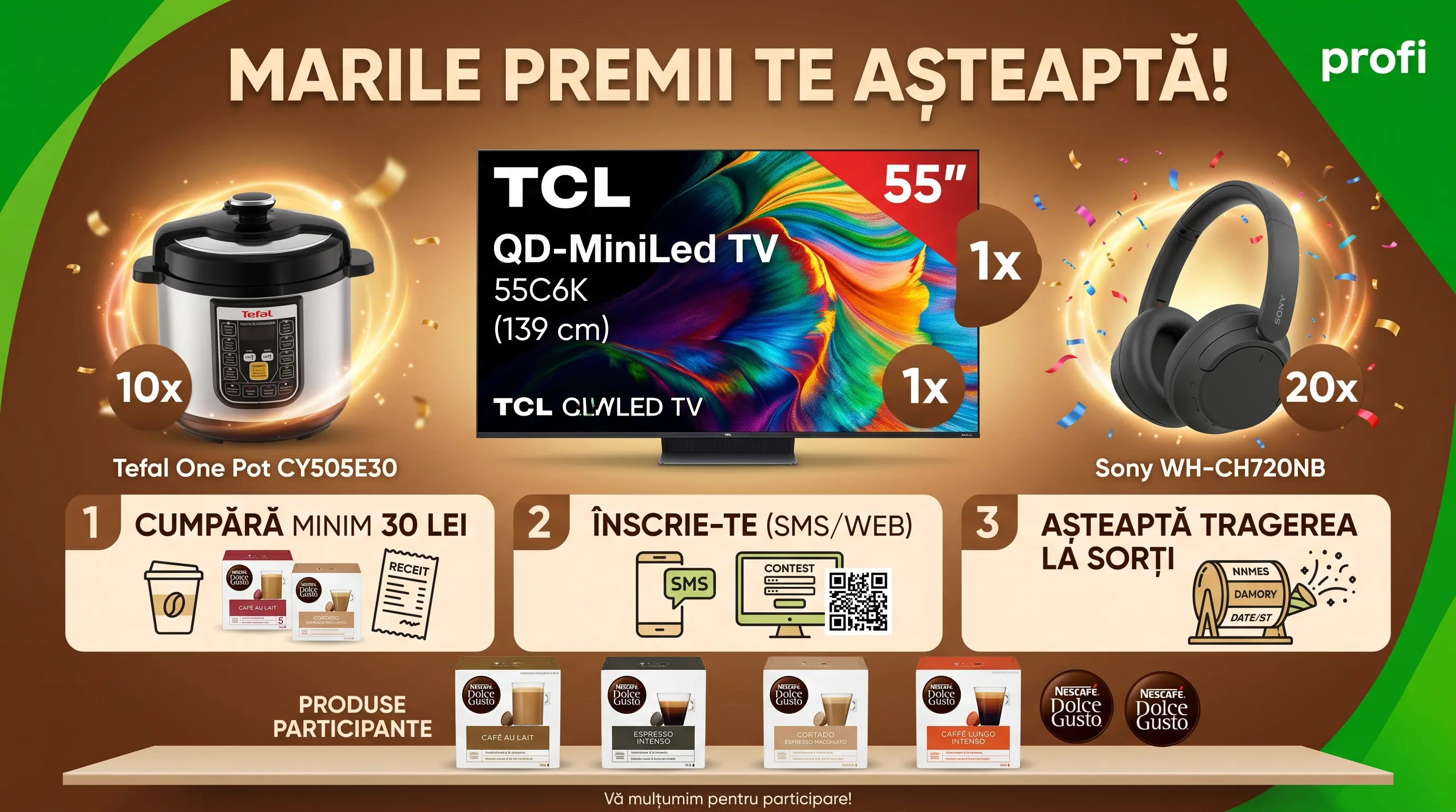 Concurs Profi: Cumpără NESCAFÉ Dolce Gusto și câștigă un televizor TCL (până pe 30...