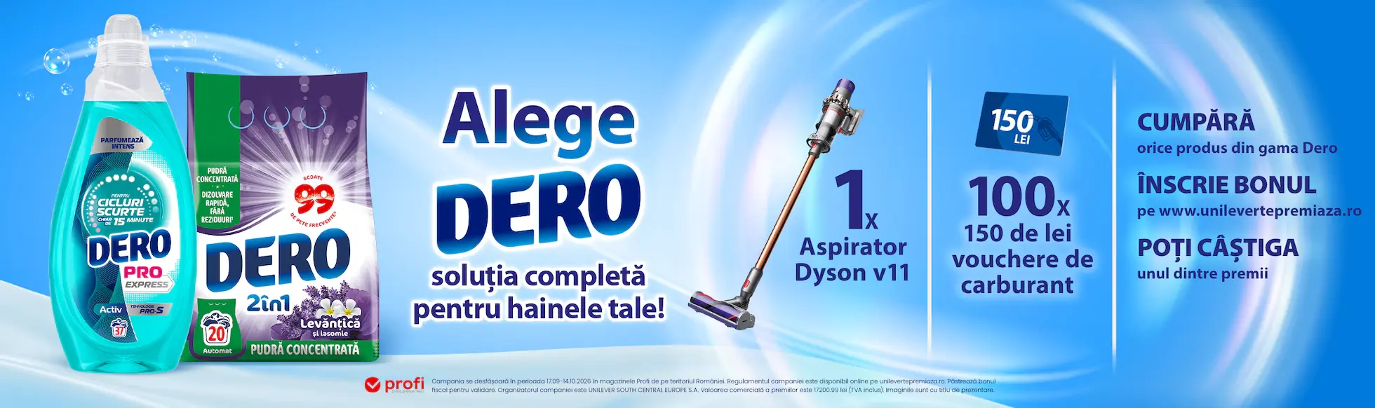 Concurs Unilever Te Premiază: Cumpără Dero și câștigă aspirator Dyson (până pe 14...