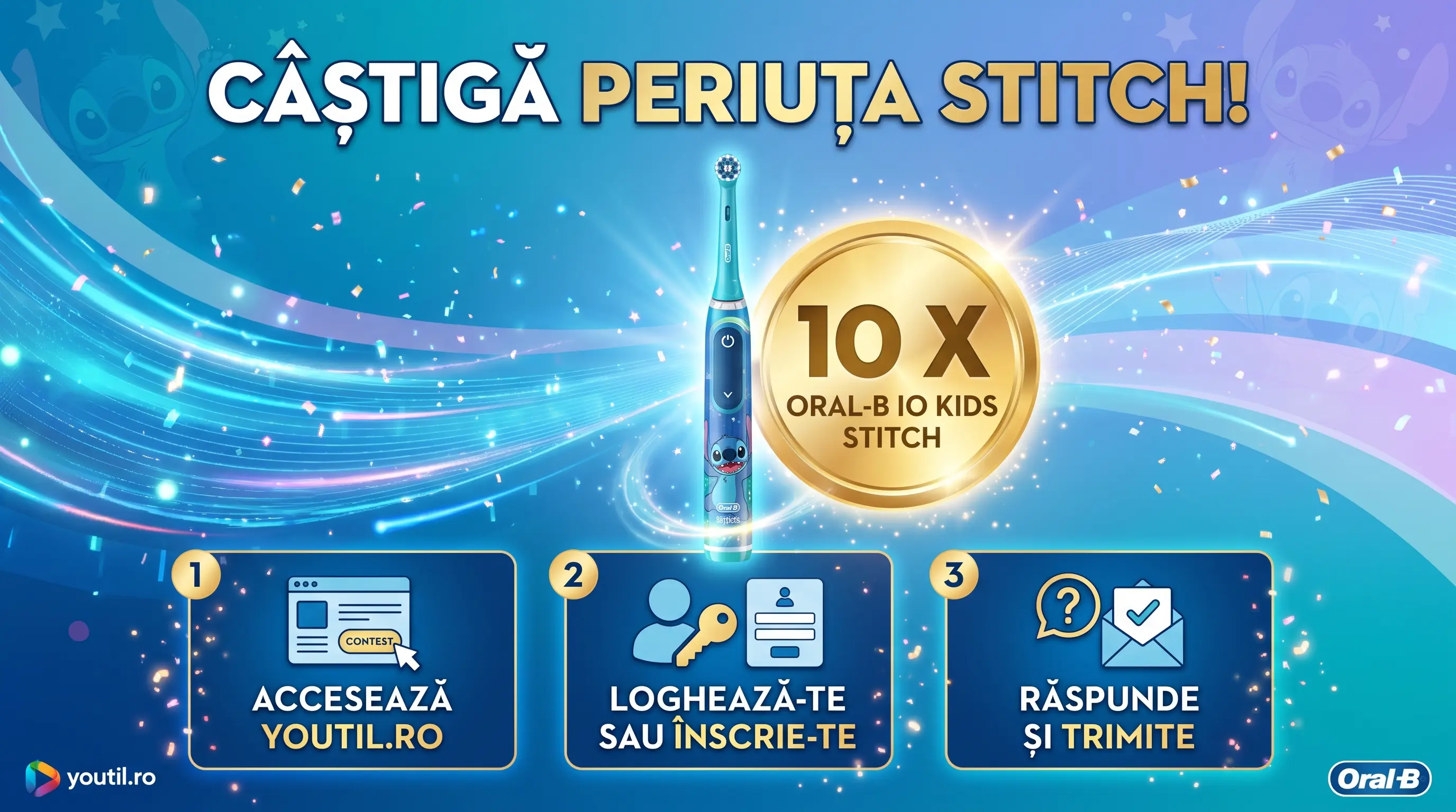 Concurs Youtil: Câștigă periuțe electrice Oral B iO Kids Disney Stitch (până pe 17...