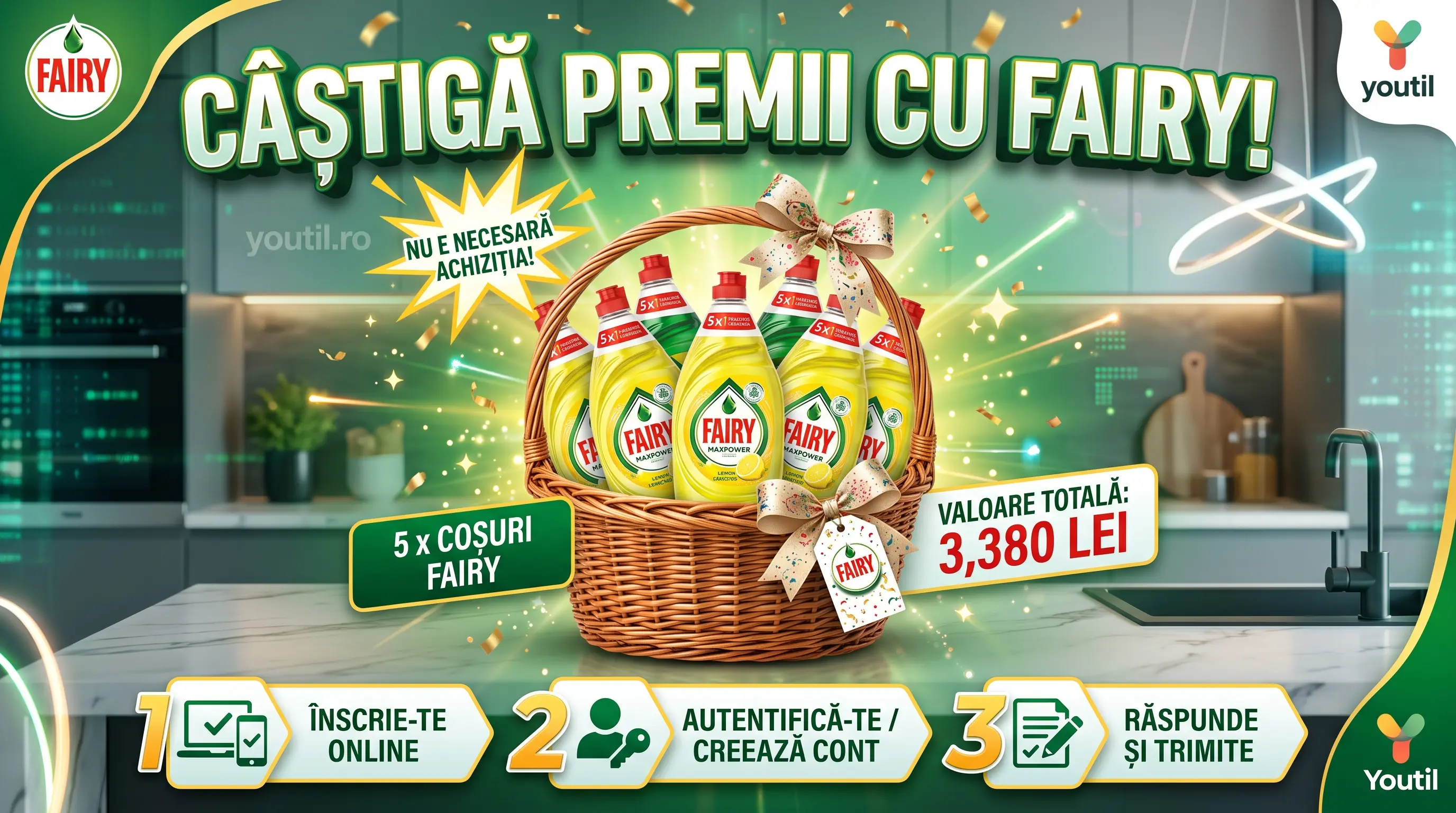 Concurs Youtil - Câștigă coșuri cu detergenți Fairy (până pe 17 Noiembrie) - Concurs...