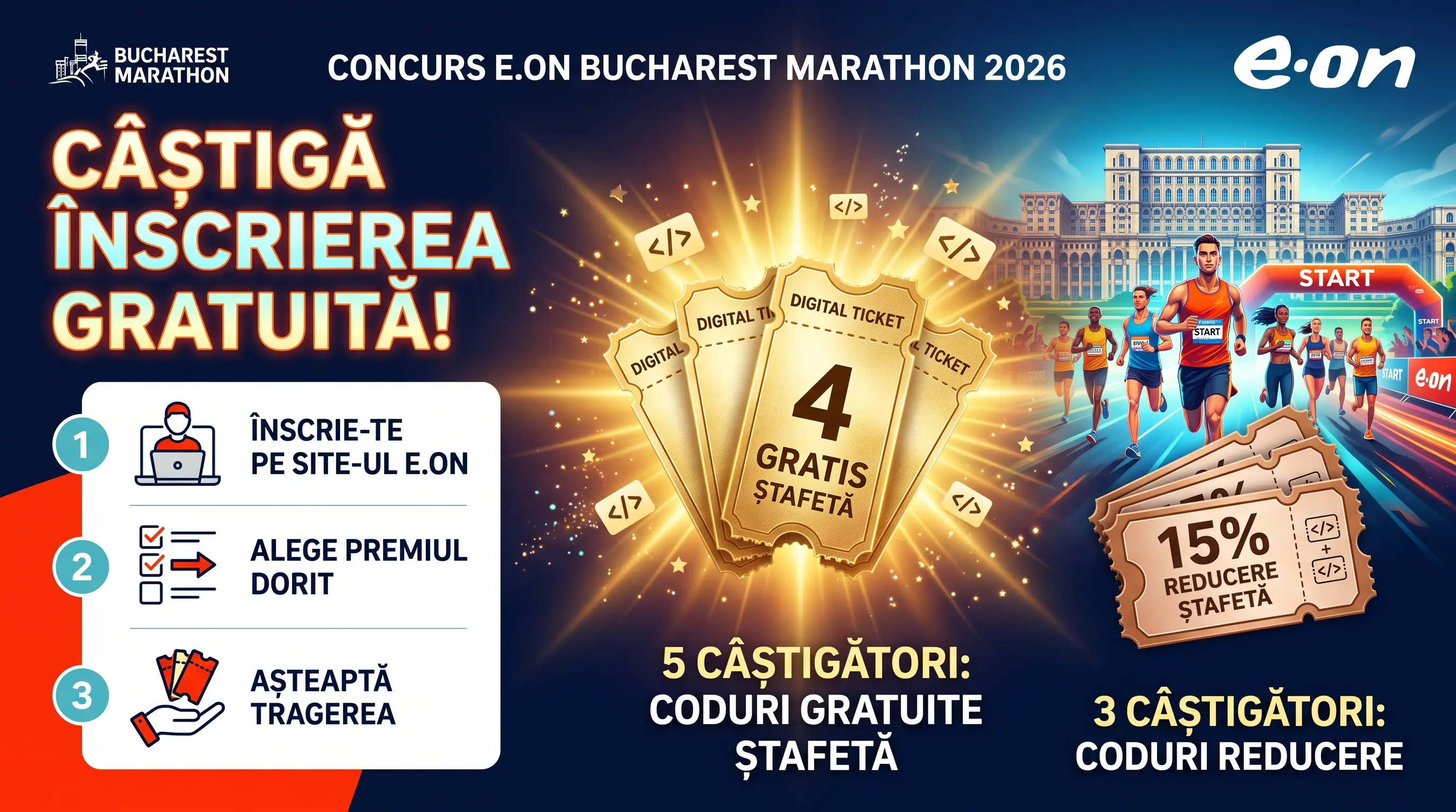 Concurs E.ON: Înscriere gratuită la Bucharest Marathon 2026 (până pe 27 septembrie) -...
