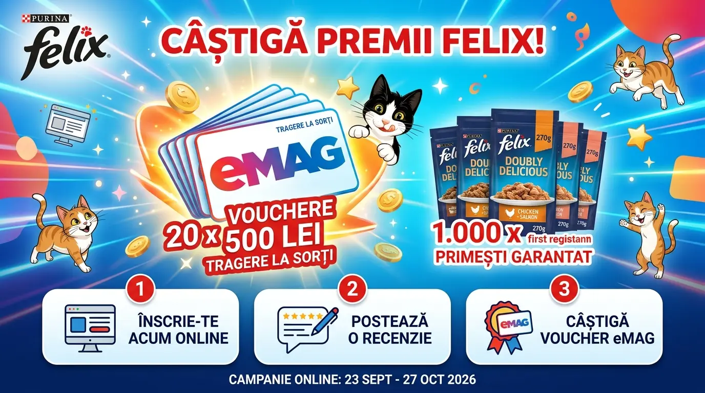Concurs Purina Câștigă Vouchere eMAG de 500 de lei (până pe 28 Octombrie) - Concurs Gratuit...