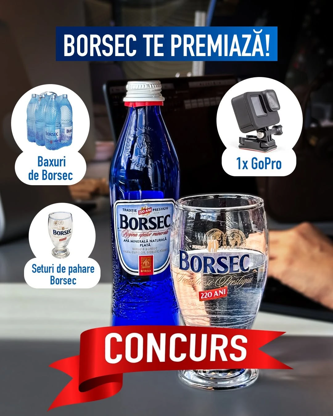 Concurs Borsec: Câștigă o cameră GoPro, baxuri de apă și pahare (până pe 19 Octombrie)