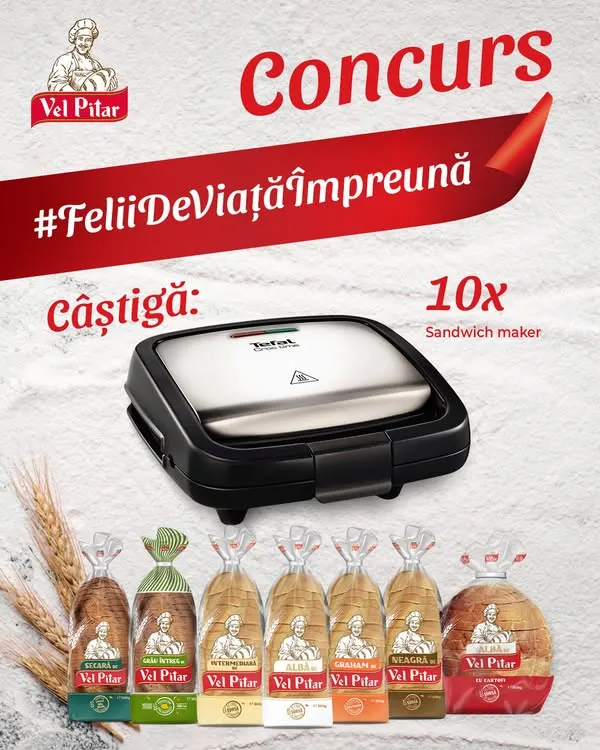 Concurs Vel Pitar: Câștigă unul dintre cele 10 Sandwich Makere (până pe 26 Octombrie)