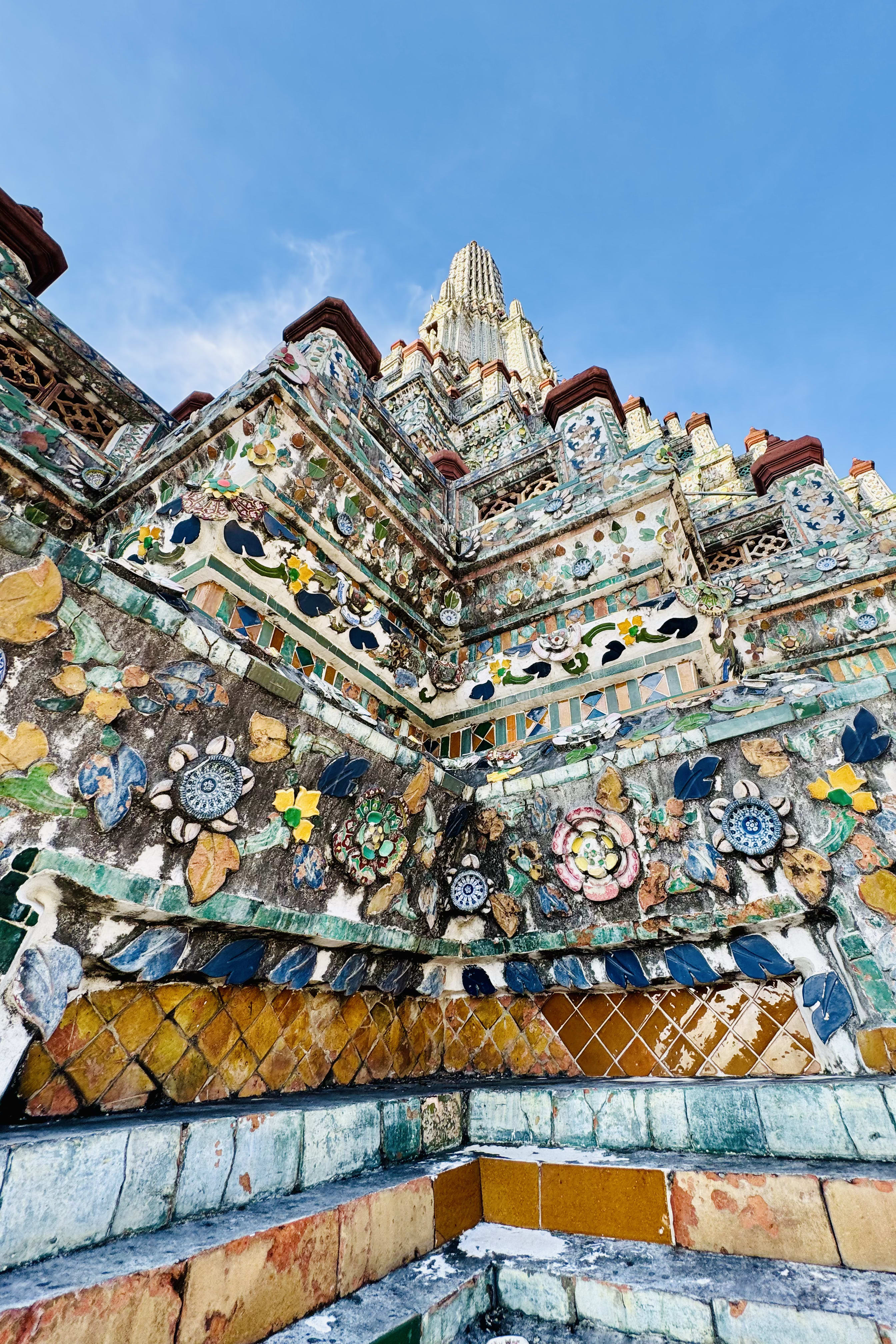 Looking up at the spires of Wat Arun
