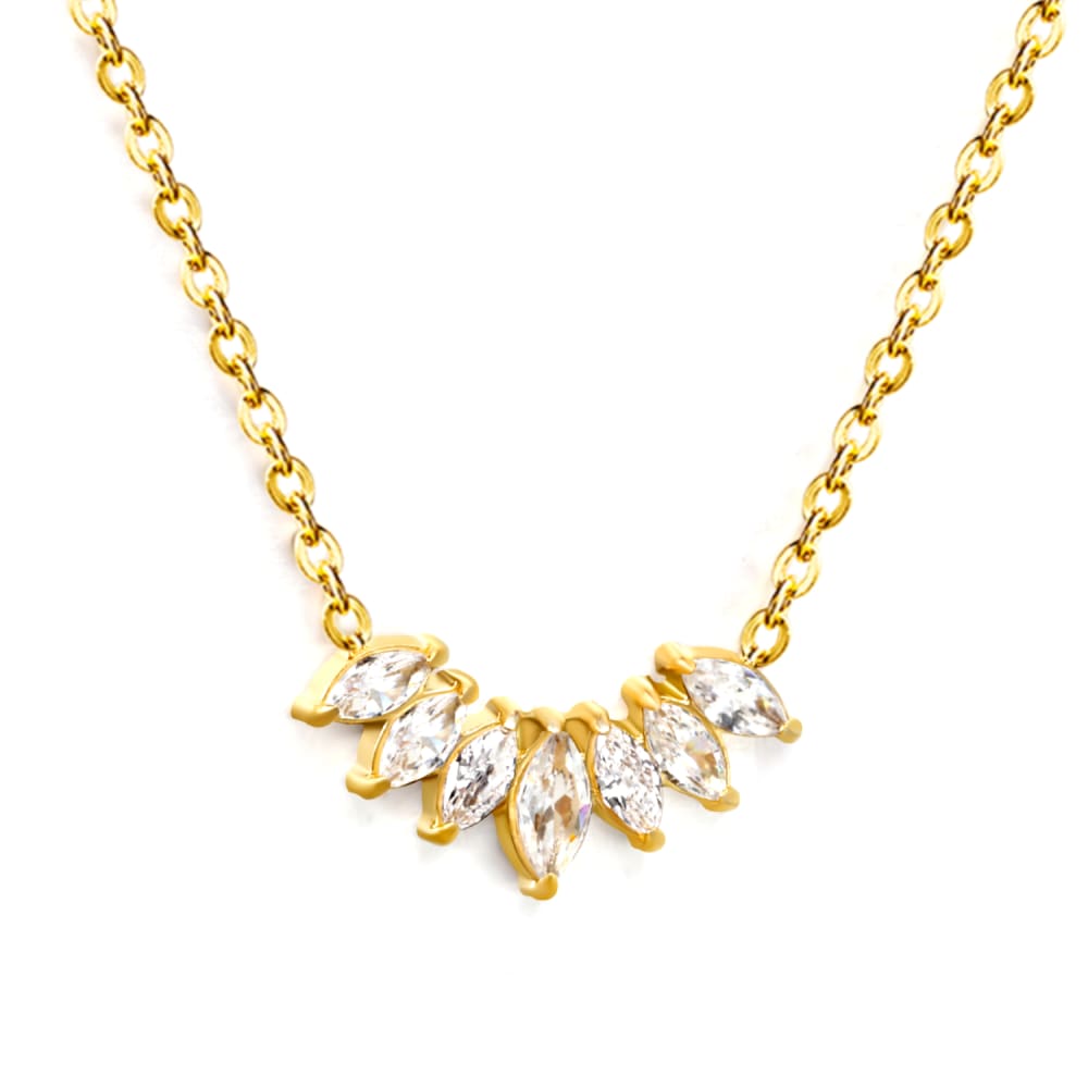 Gold Plated Marquise Crystal Cluster Fan Pendant Necklace - 2