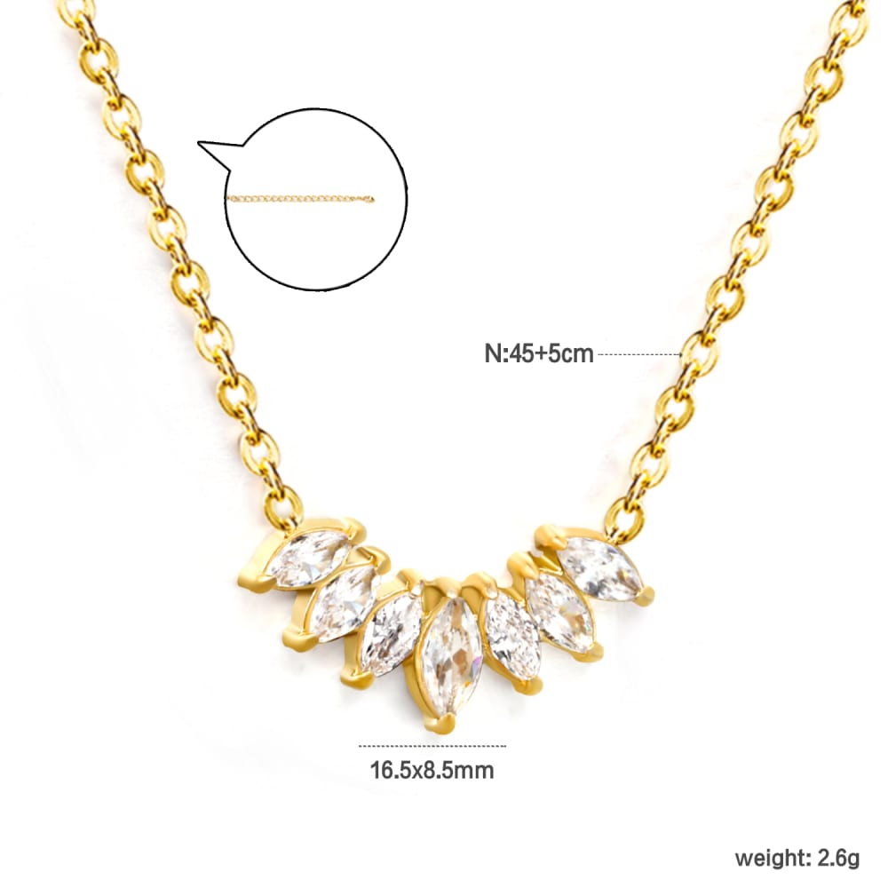 Gold Plated Marquise Crystal Cluster Fan Pendant Necklace - 3