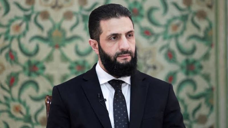 A bearded man in a dark suit and tie photographed in what appears to be a formal setting with ornate green and white patterned wall decoration behind him.